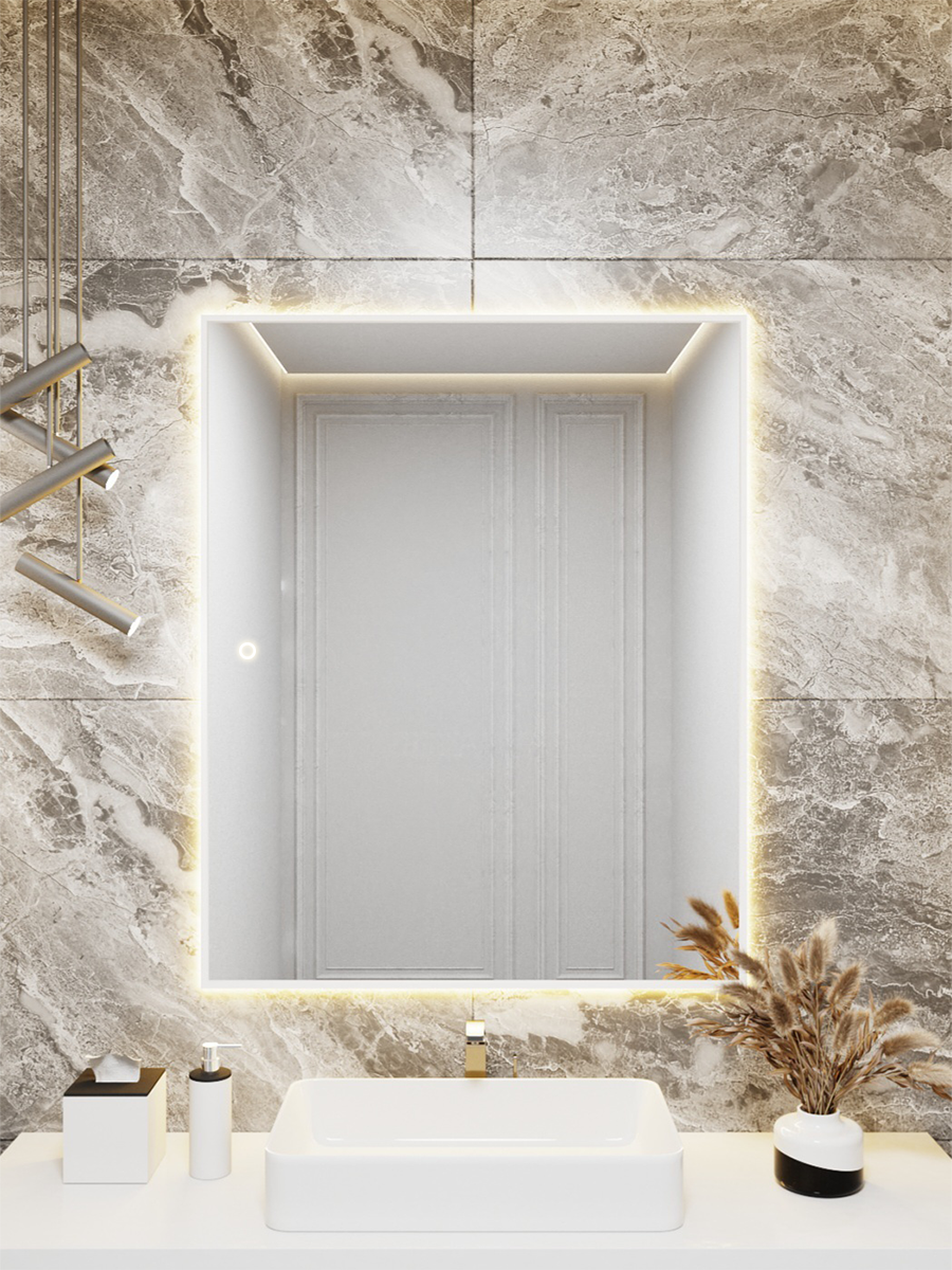 Изображение товара Зеркало с подсветкой в ванную Alumirror 100x80см сенсорное в алюминиевой раме цвет белое