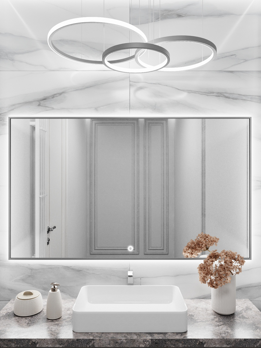 Изображение товара Зеркало с подсветкой в ванную Alumirror 150x90см сенсорное в алюминиевой раме цвет серебро