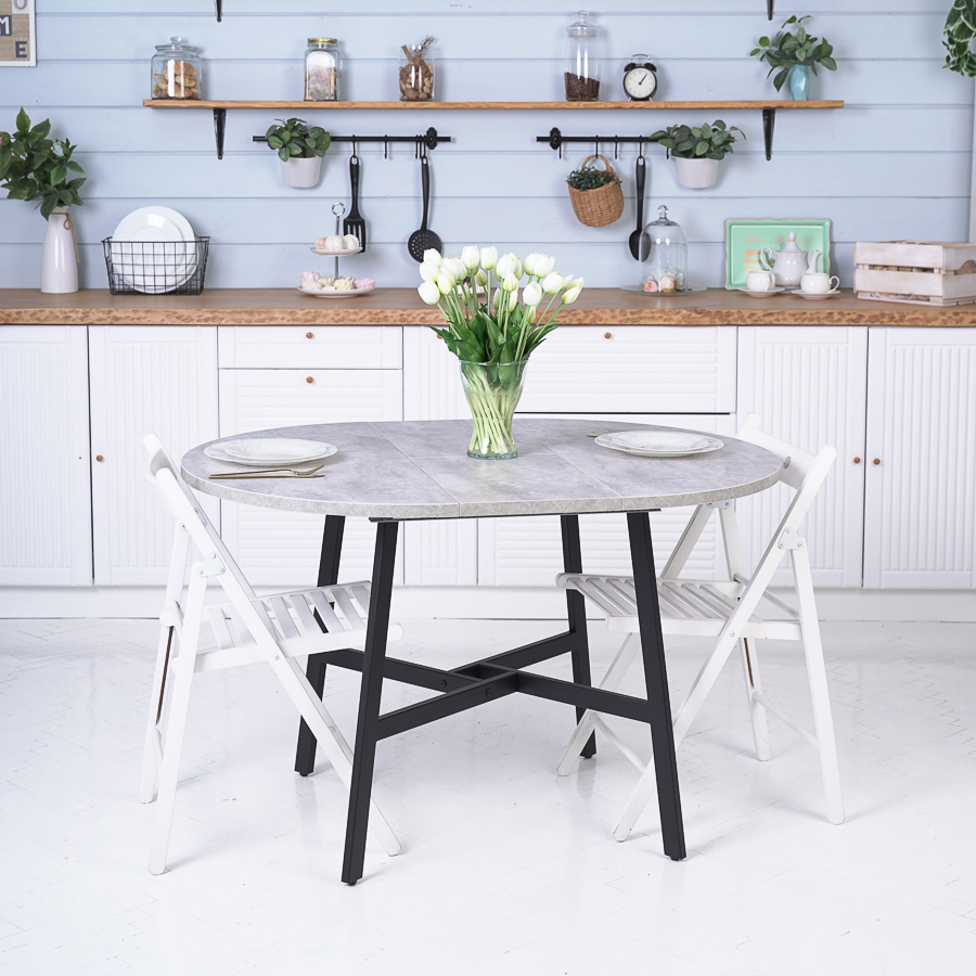 Изображение товара Стол кухонный Frenesie Leela 89–119 см, круглый, цемент