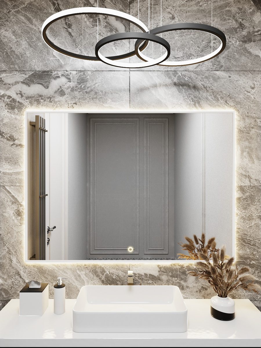 Изображение товара Зеркало с подсветкой в ванную Alumirror 120x90см сенсорное в алюминиевой раме цвет белое