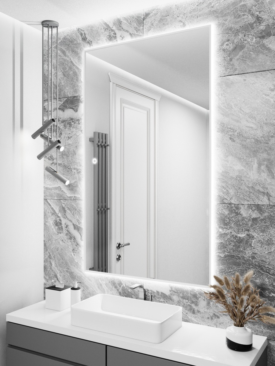 Изображение товара Зеркало с подсветкой в ванную Alumirror 150x90см сенсорное в алюминиевой раме цвет белое