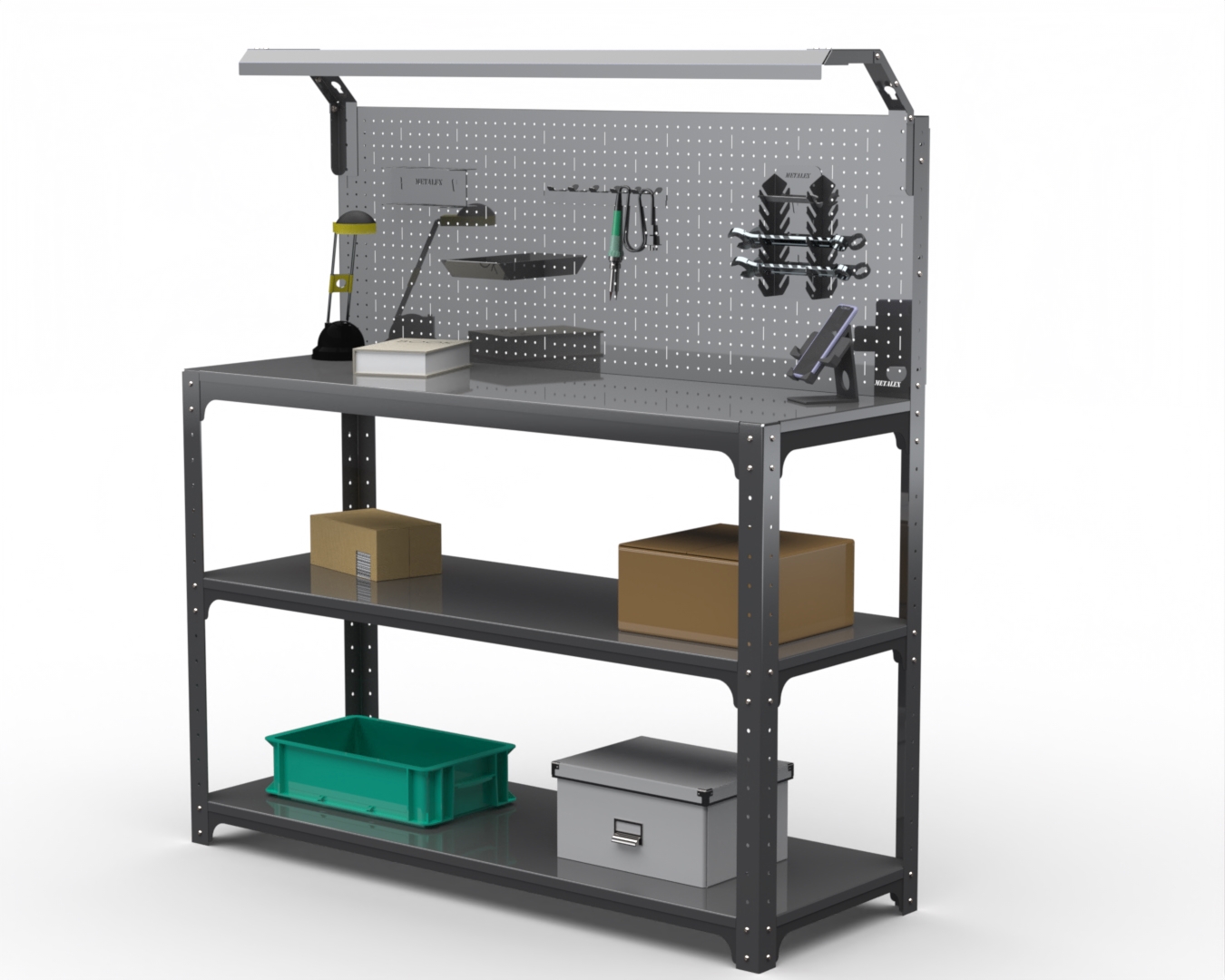 Изображение товара Стол-верстак Metalex 205341 1800x600 мм с освещением и перфопанелью