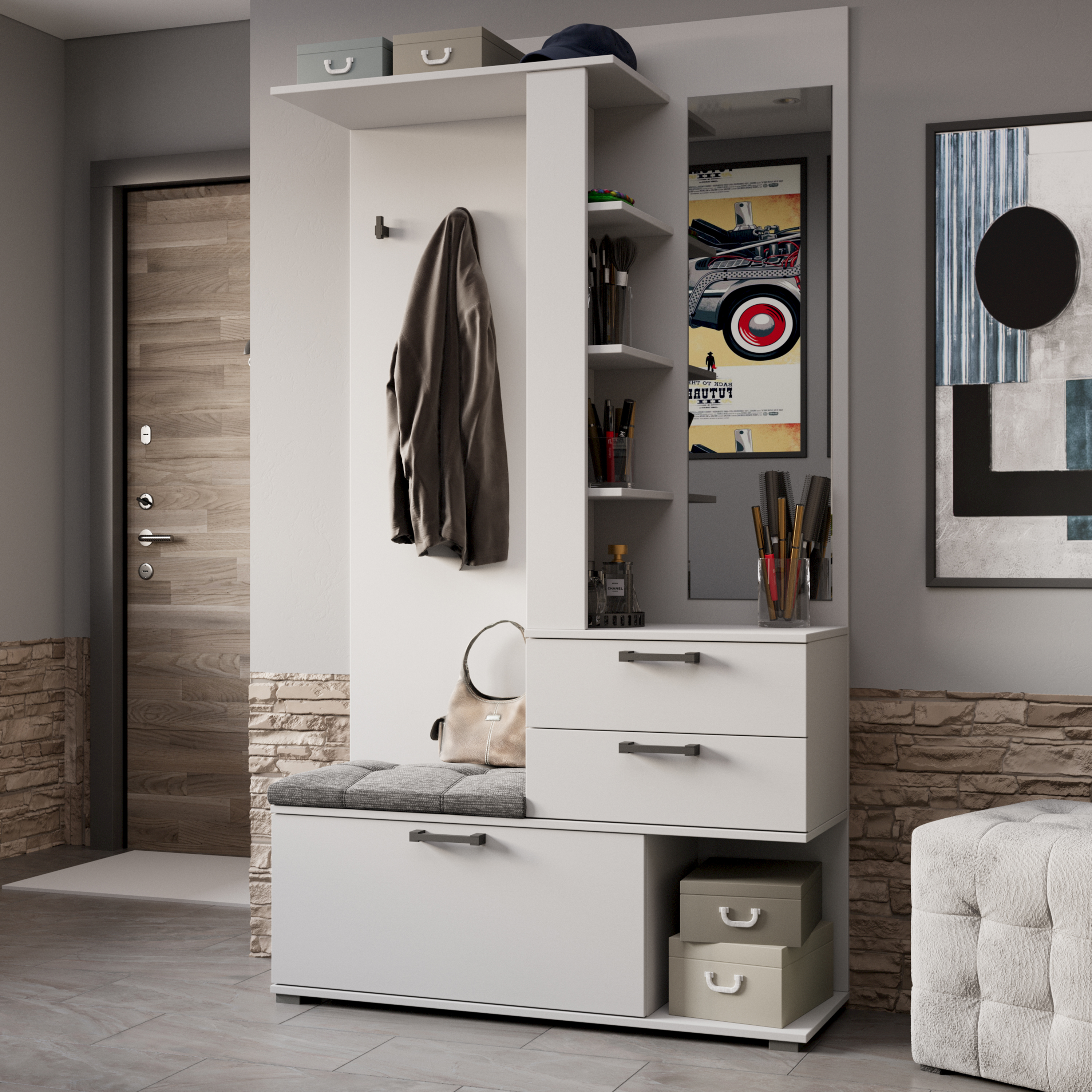 Изображение товара Комплект мебели для прихожей Трия 110x198x35 см 1 полка ЛДСП цвет белый ясень