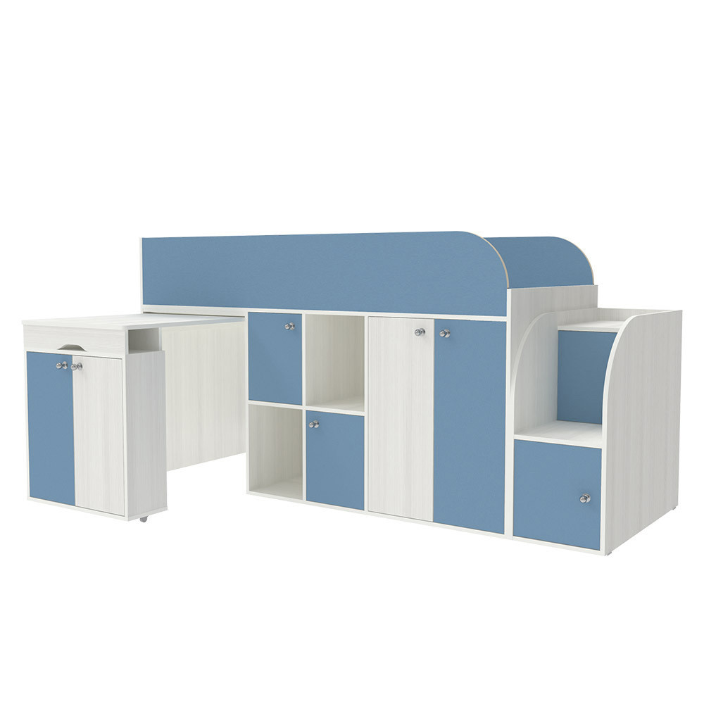 Изображение товара Детская кровать чердак Малыш 3 с рабочим столом шкафом и полками 218x108x84 см