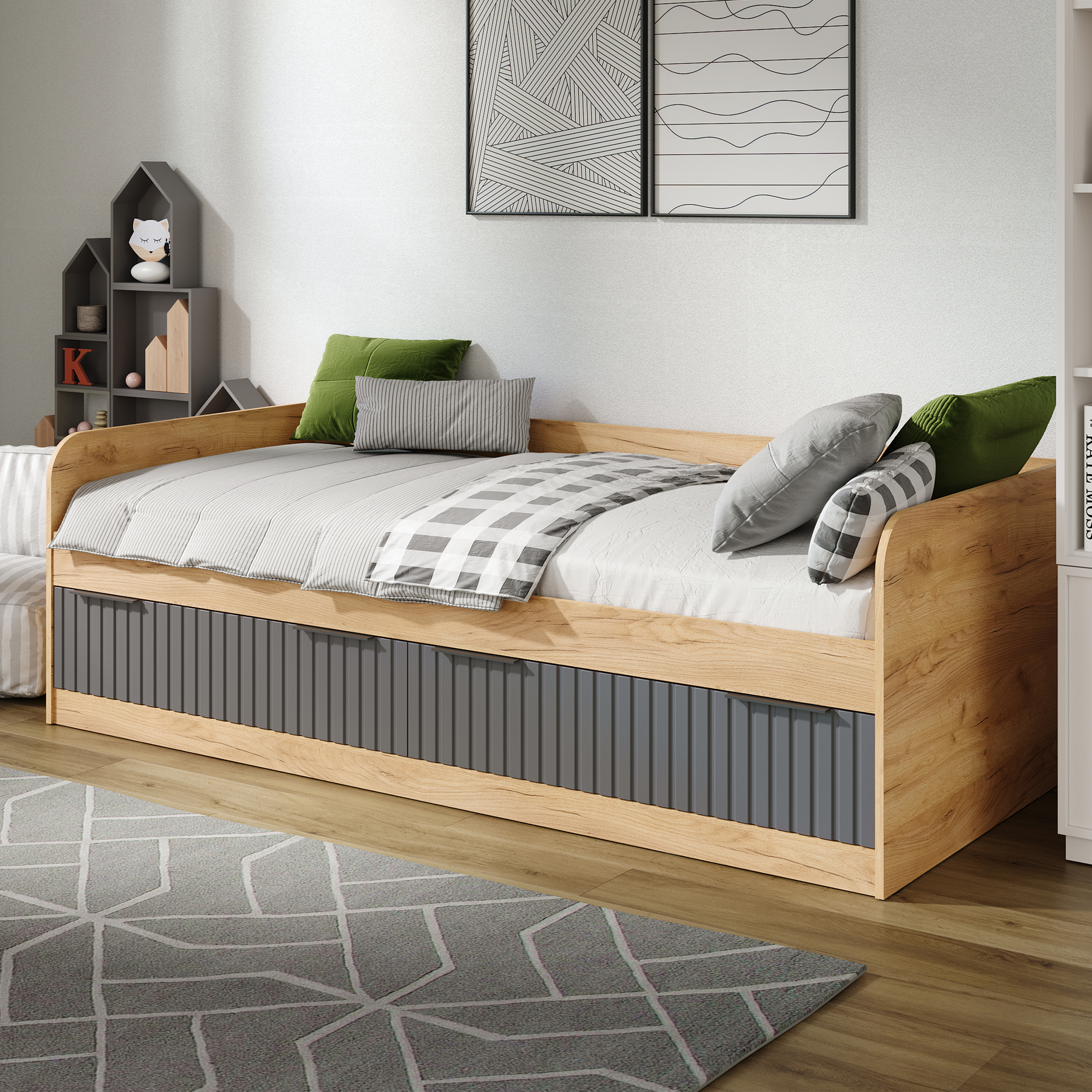 Изображение товара Кровать Трия Хилтон 204x94 см ЛДСП цвет дуб золотой графит современная мебель