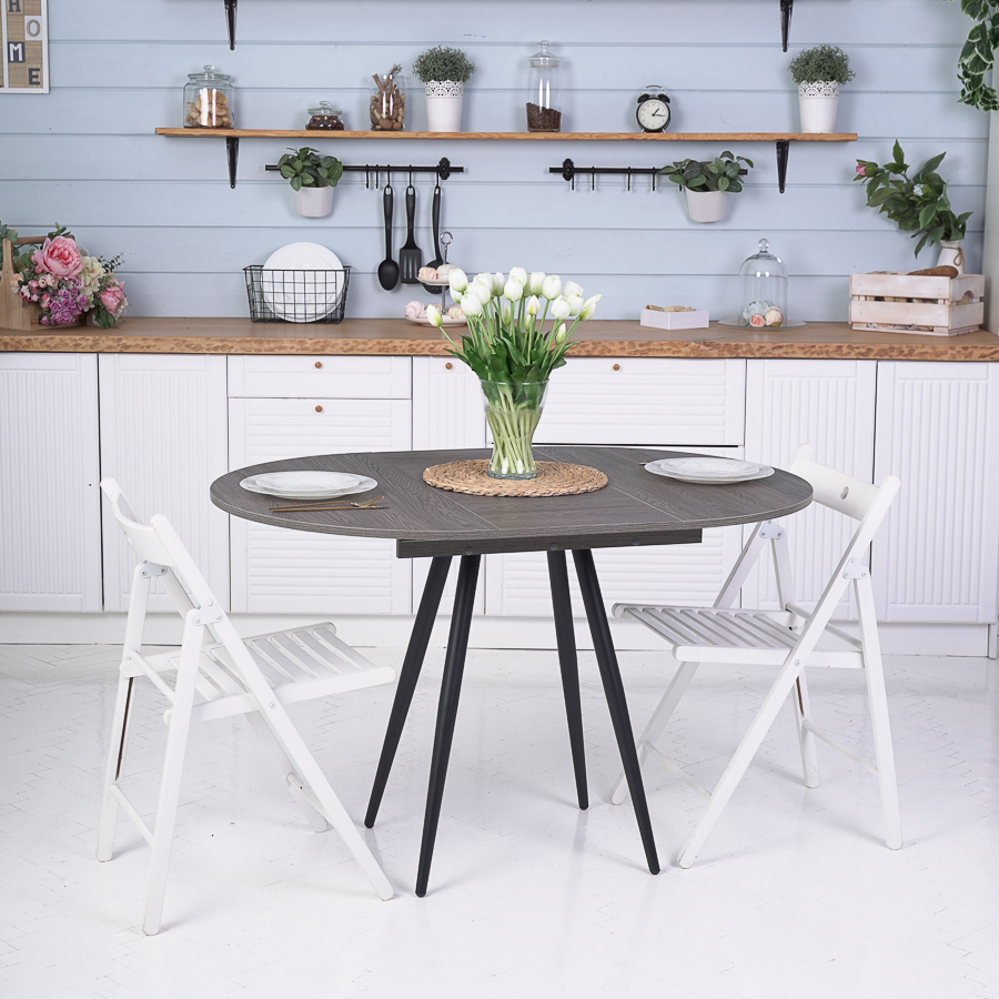 Изображение товара Кухонный раздвижной круглый стол Frenesie 85-120 см ЛДСП цвет ясень анкор темный