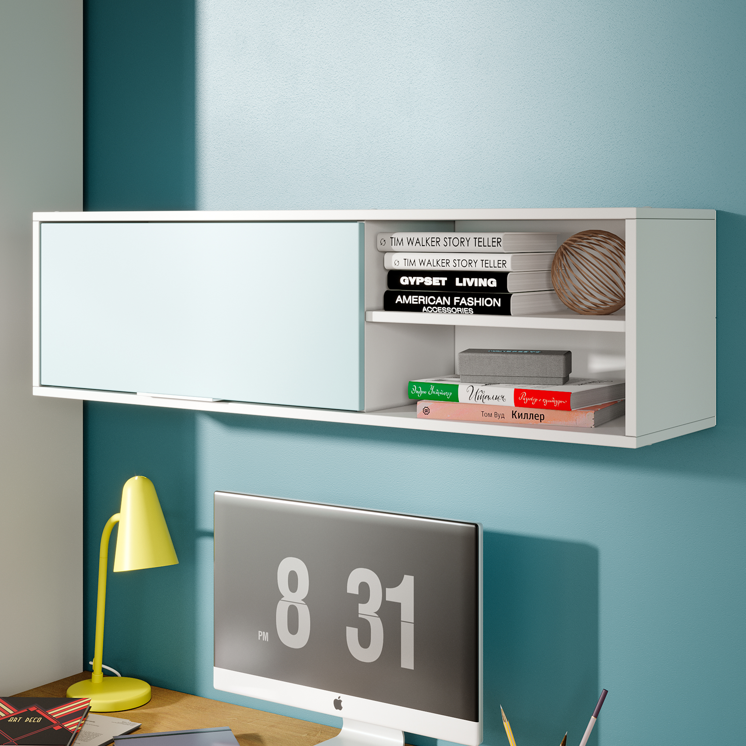 Изображение товара Настенная полка Трия 116x29 см из ЛДСП серо-белая для детской комнаты