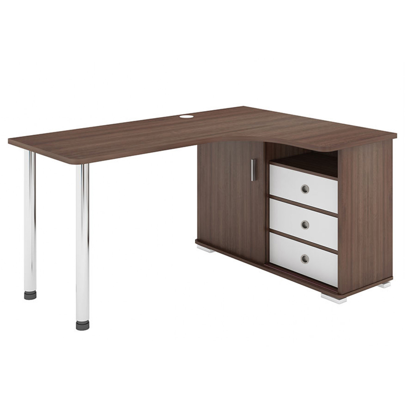 Изображение товара Стол Мэрдэс СР-145СМ ШБЕШ-Ч-ПРАВ угловой с тумбой, белый/ясень шимо темный