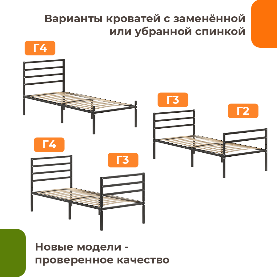 Изображение товара Кровать Домаклево mtlk-bz-sp2g-sp4g-90-200-ch 90 x 95.2 x 190 см металл цвет черный