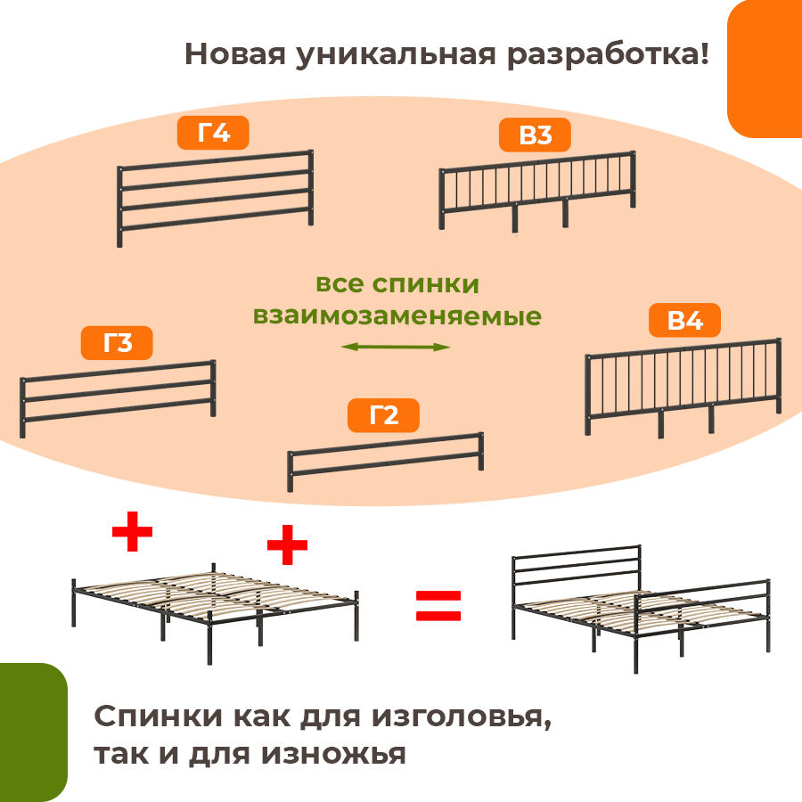 Изображение товара Металлическая кровать Домаклево 160x190 см с съемными изголовьями черная