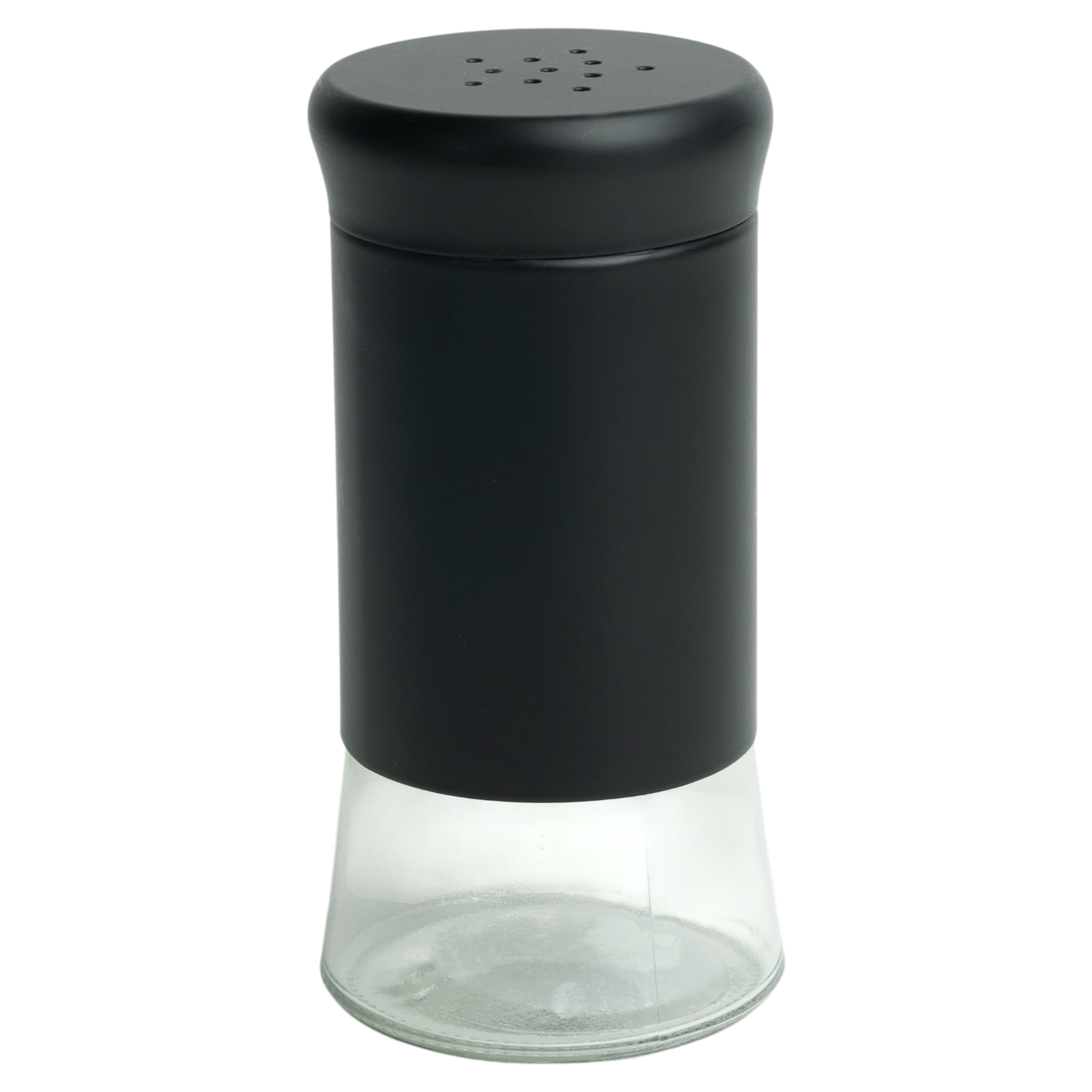 Изображение товара Стеклянная солонка 0.1 л с пластиковая крышкой черная для соли и специй