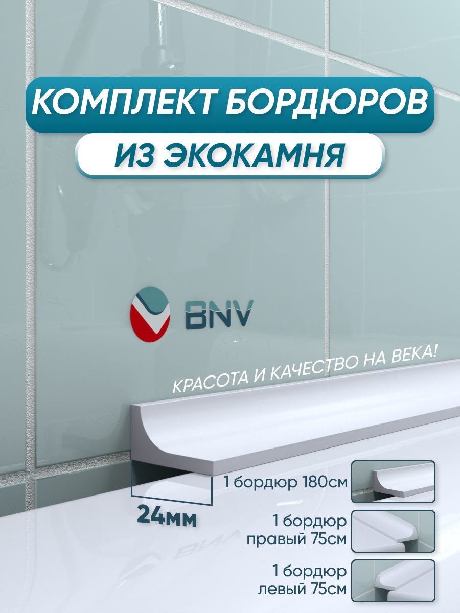 Изображение товара Комплект акриловых бордюров для ванной BNV ГЛ24 3 шт белый глянцевый