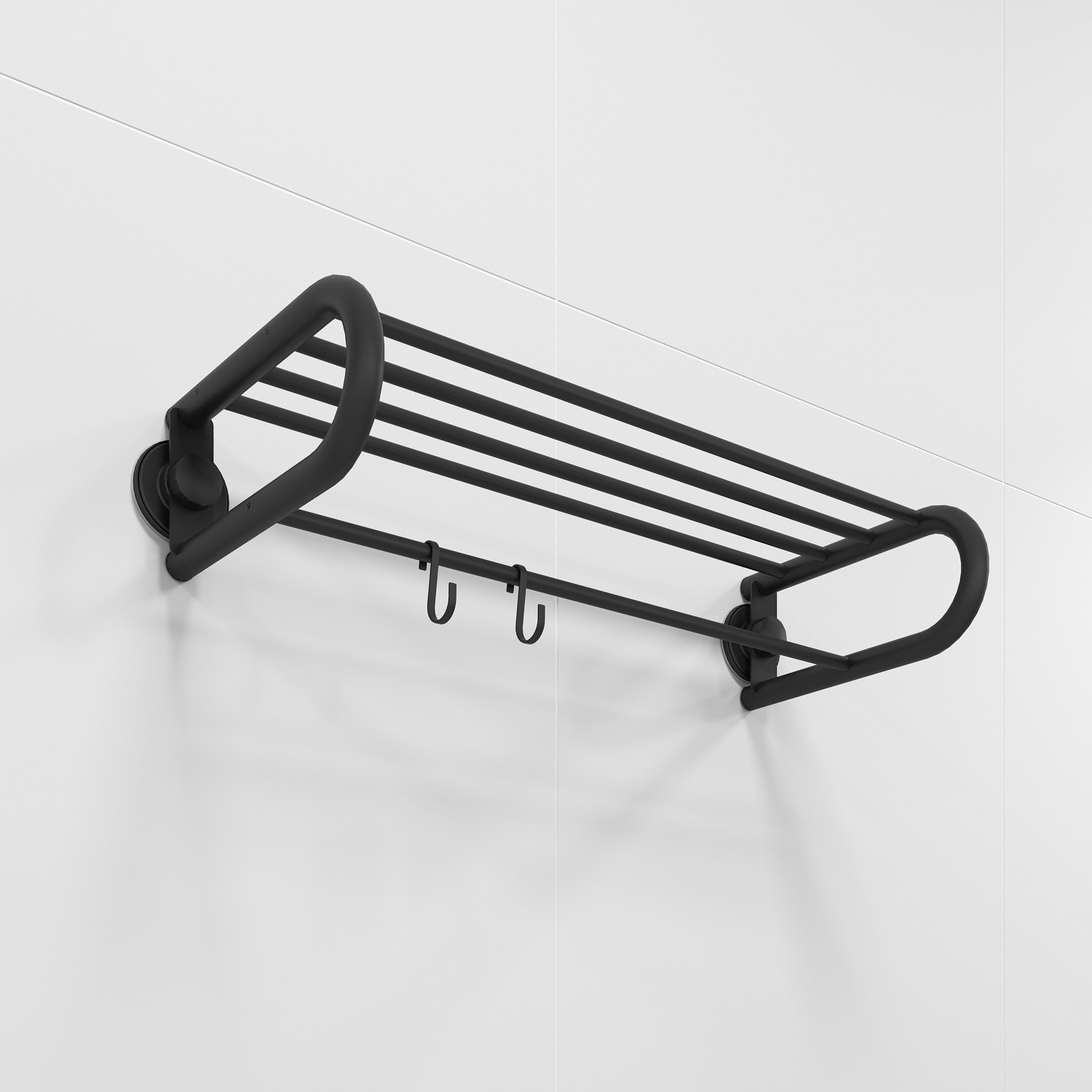 Изображение товара Полотенцедержатель настенный Milardo Easy с полкой и крючками черный матовый