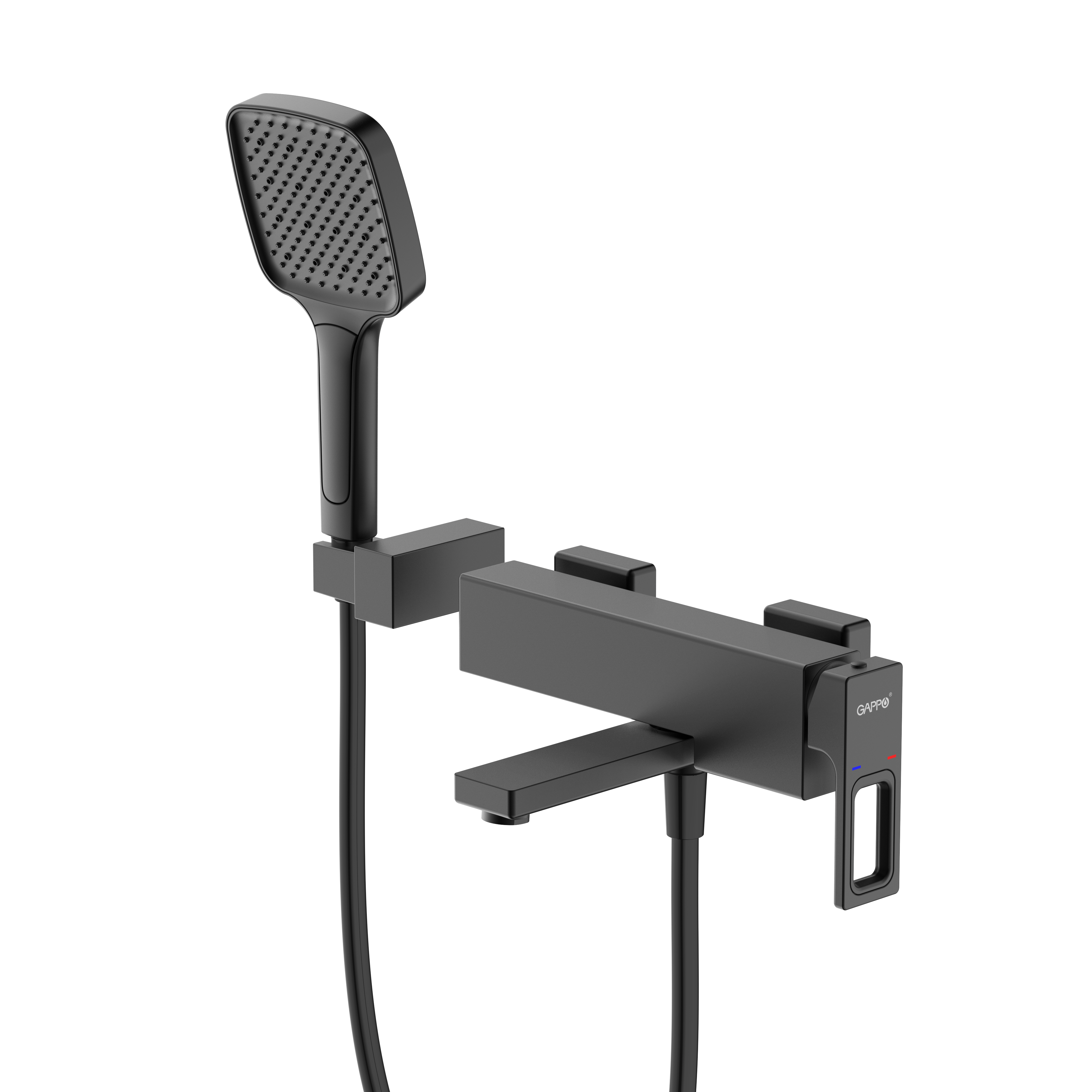 Изображение товара Смеситель для ванны Gappo Eder GL3201-6 однорычажный с лейкой и шлангом черный матовый