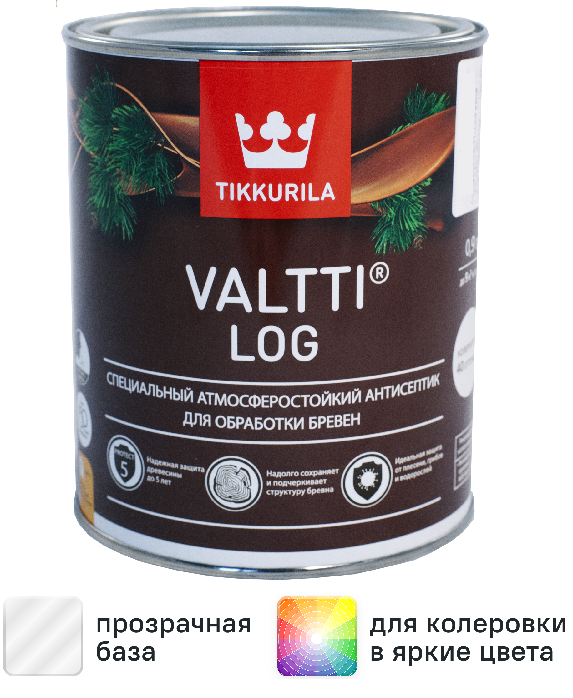 Изображение товара Антисептик для дерева Tikkurila Valtti Log база ЕС 0.9 л защитное покрытие