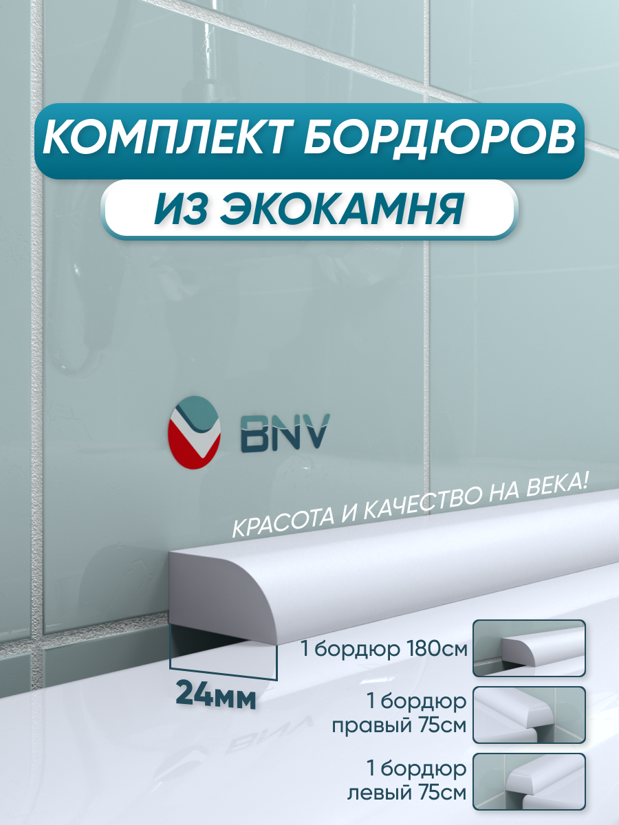 Изображение товара Комплект акриловых бордюров для ванной BNV ПШ24 3шт цвет белый глянцевая поверхность