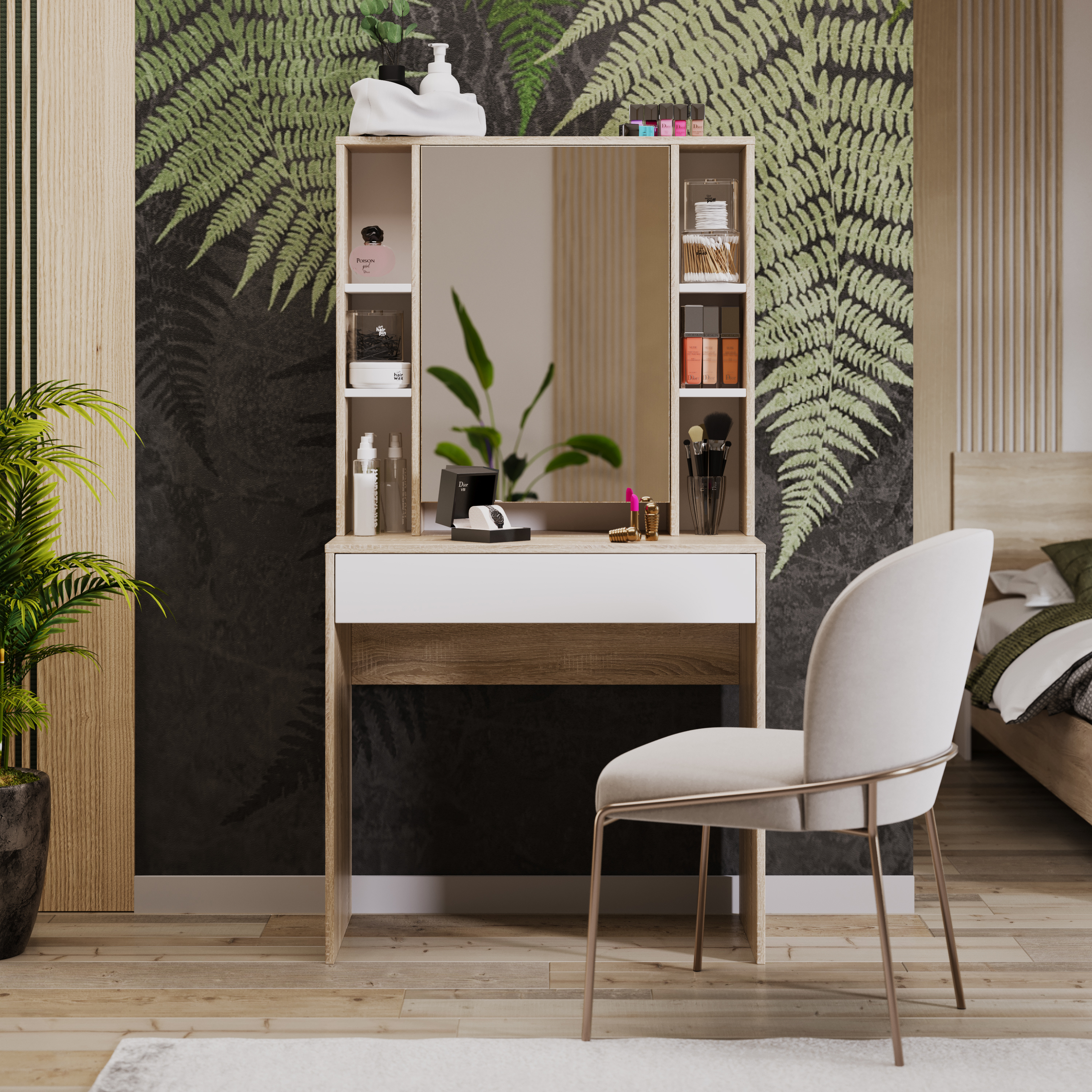 Изображение товара Туалетный столик Трия Салли 80x153x40 см дуб сонома с зеркалом и скрытыми полками