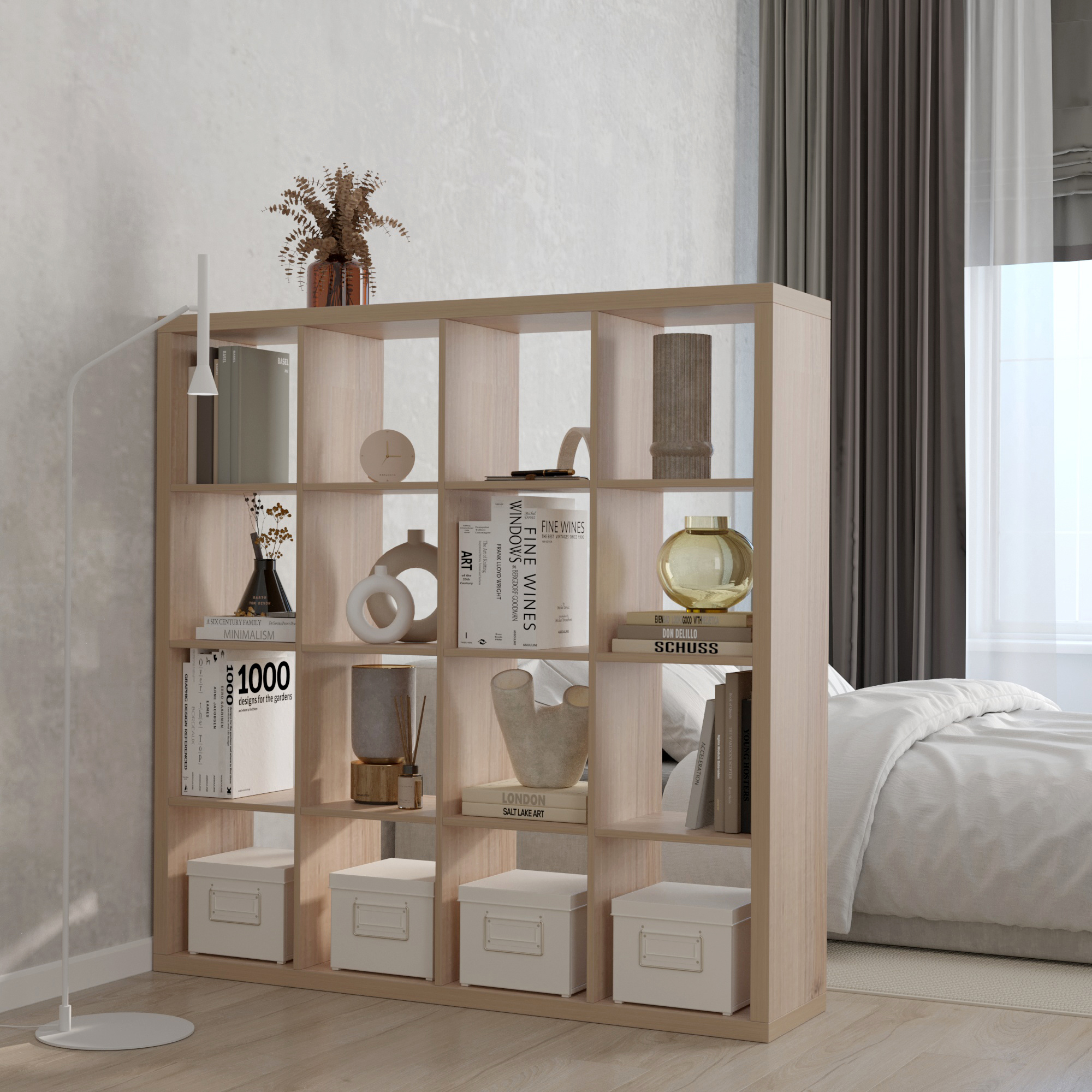 Изображение товара Стеллаж Руан 16 секций KONSENSA 143.7x143.7x31.7 см ЛДСП цвет дуб