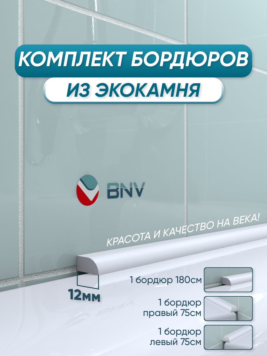 Изображение товара Комплект акриловых бордюров для ванной BNV СВ12 3 шт белый глянцевый