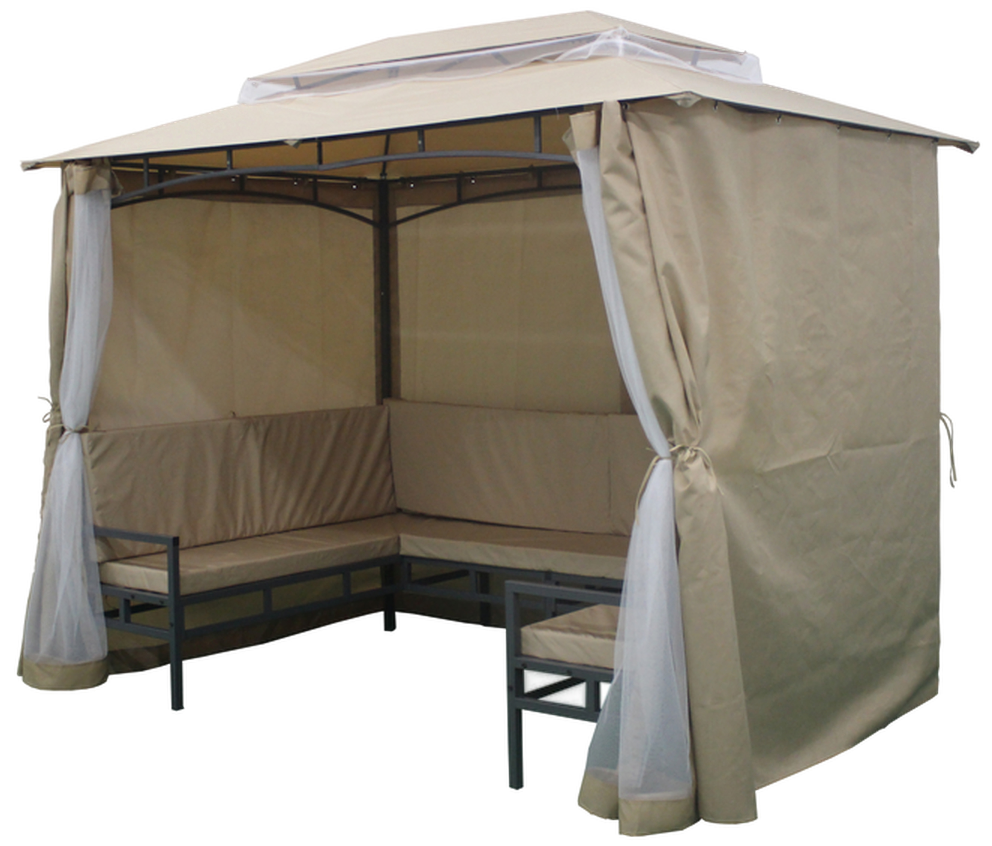 Изображение товара Павильон садовый с 3 скамьями 2.9x2 м сталь бежевый