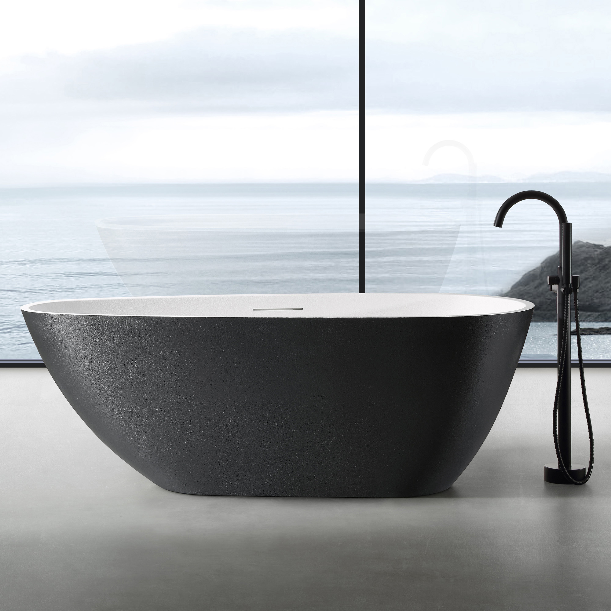 Изображение товара Ванна ABBER Dortmund AM9911BW 170x75 см, искусственный камень, черно-белая матовая