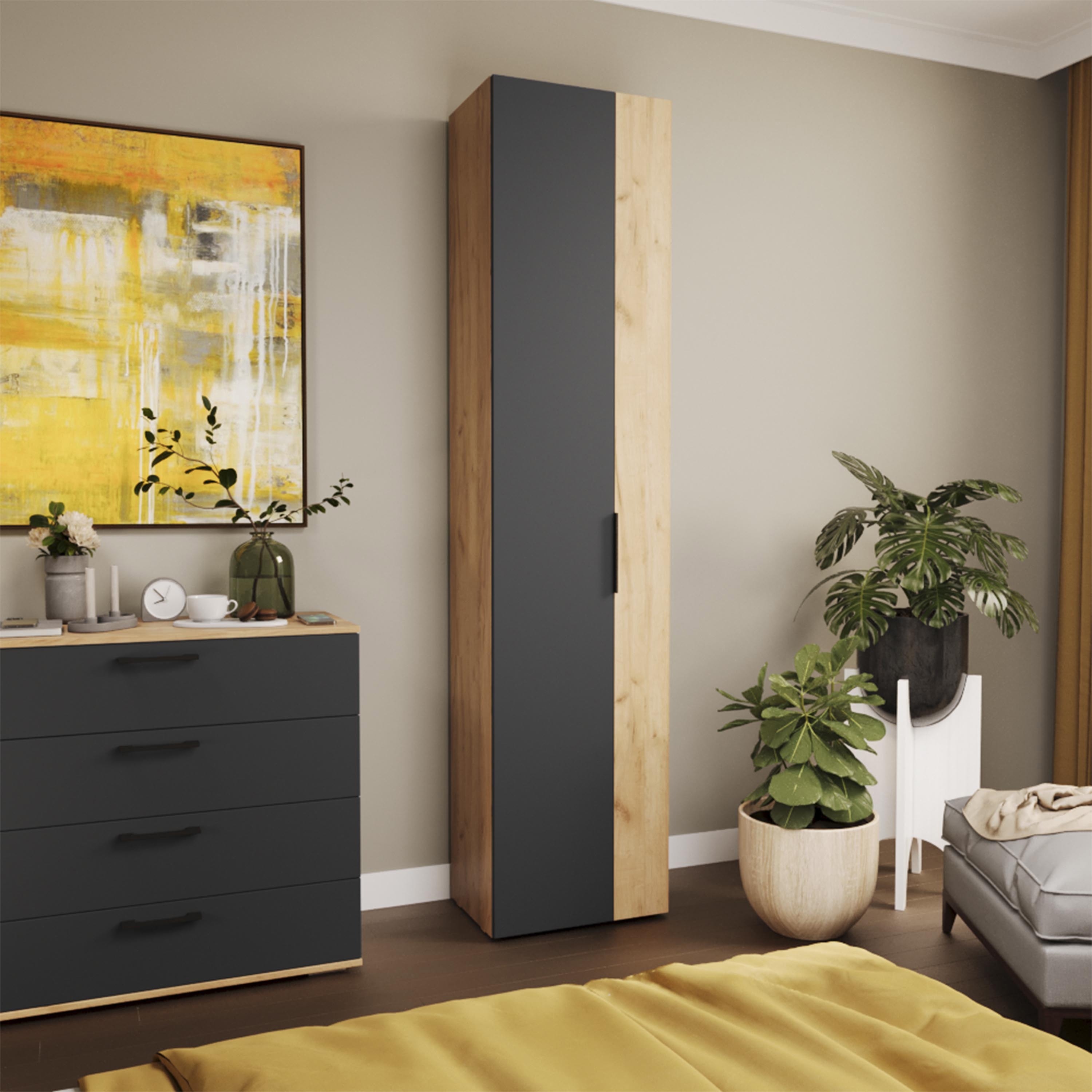 Изображение товара Шкаф распашной Асти ТриЯ 51x220 см ЛДСП цвет дуб крафт/антрацит