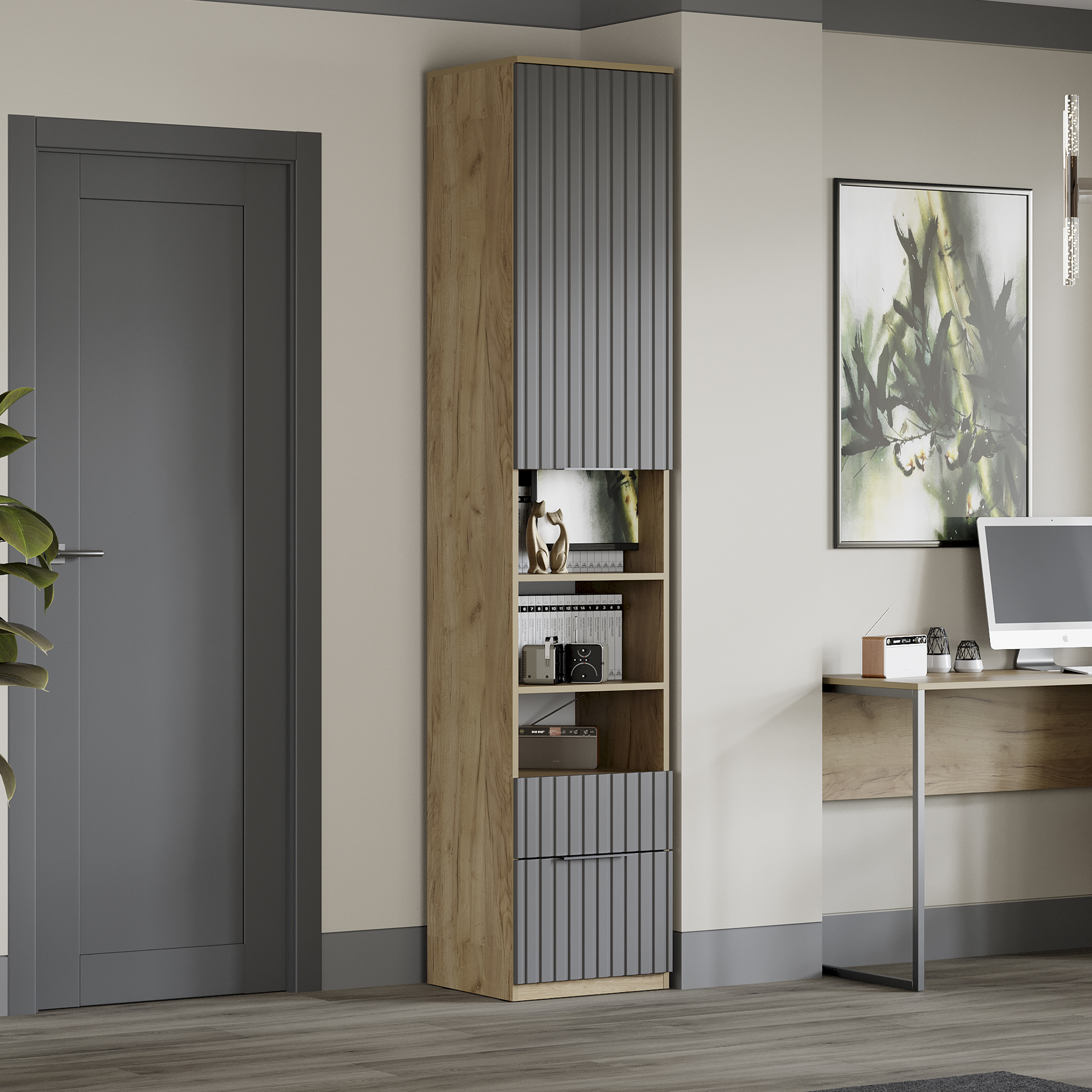 Изображение товара Шкаф распашной Трия Хилтон 45x226x43 см Дуб крафт/Графит матовый для детей