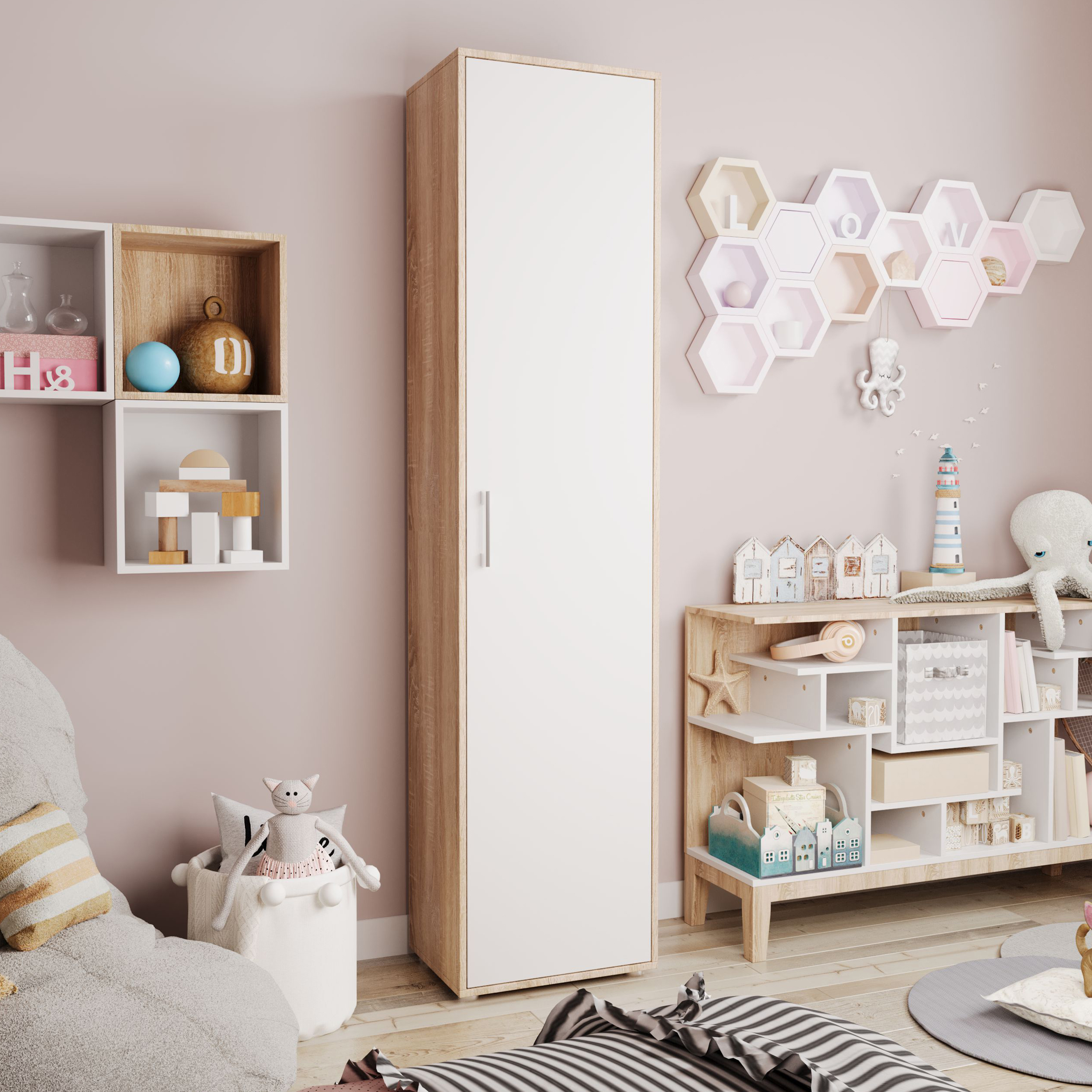 Изображение товара Шкаф распашной Трия 48x204x36 см ЛДСП цвет дуб сонома/белый ясень