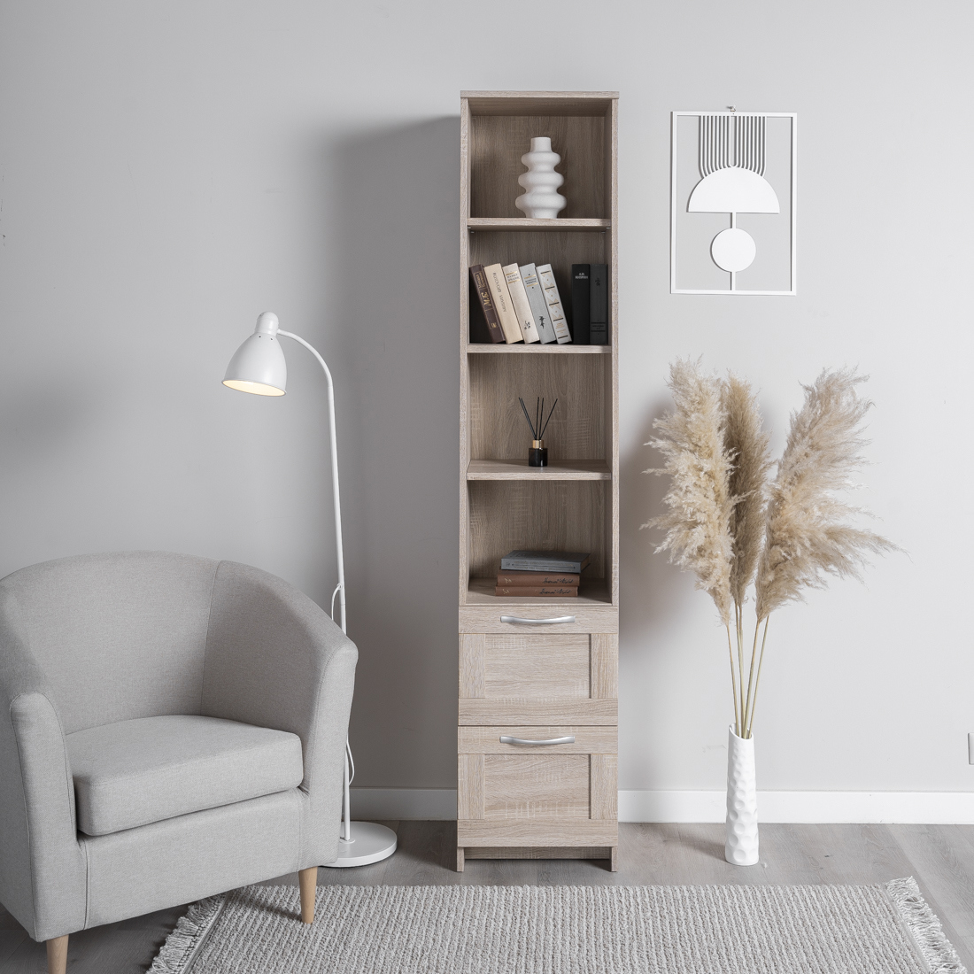 Изображение товара Стеллаж книжный Гуд Лакк Сириус 39.2x190x34.8 см с 2 ящиками для дома и офиса