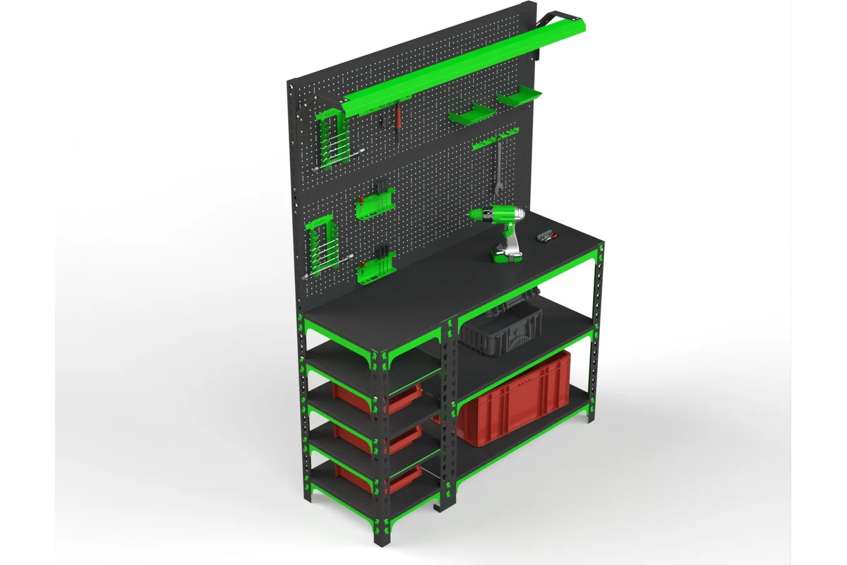 Изображение товара Стол-верстак Metalex 111238 950x1300x500 мм с освещением и перфорацией