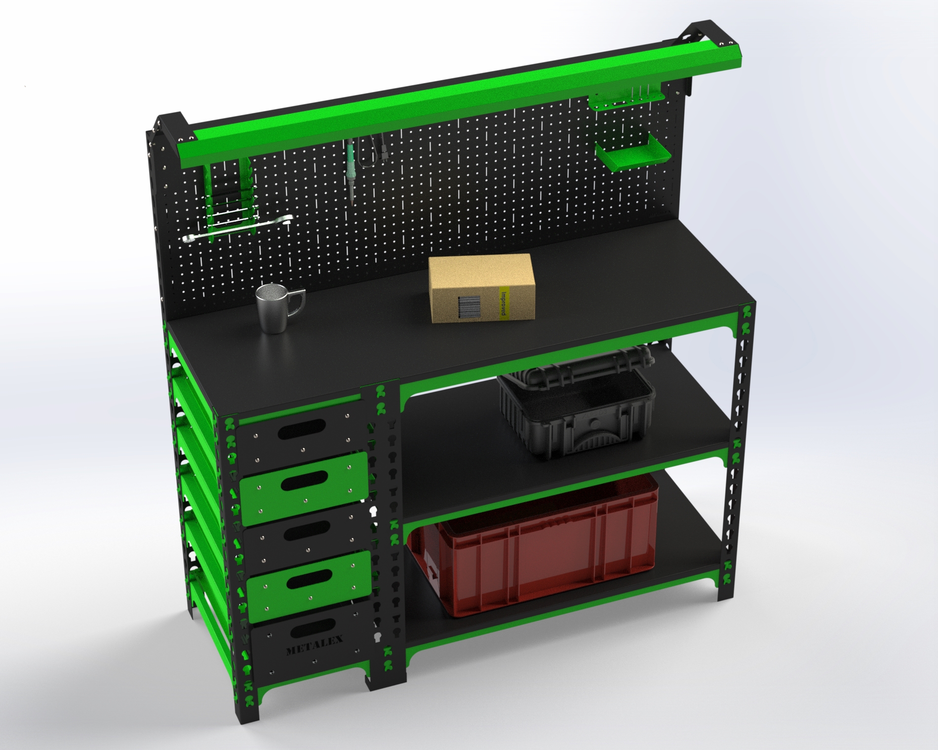 Изображение товара Metalex 111257 Верстак с освещением, полками и ящиками 950х1000х500 мм