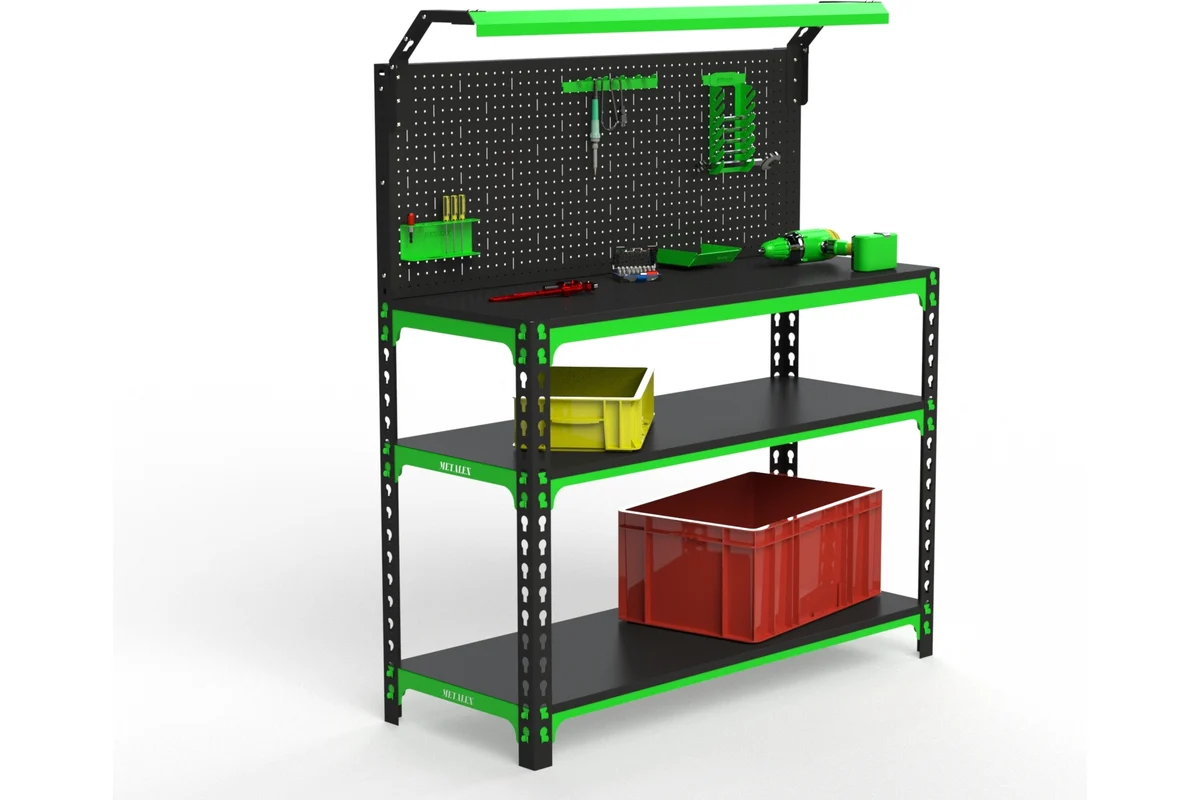 Изображение товара Стол-верстак Metalex 111316 950x1300x500 мм с освещением и перфопанелью
