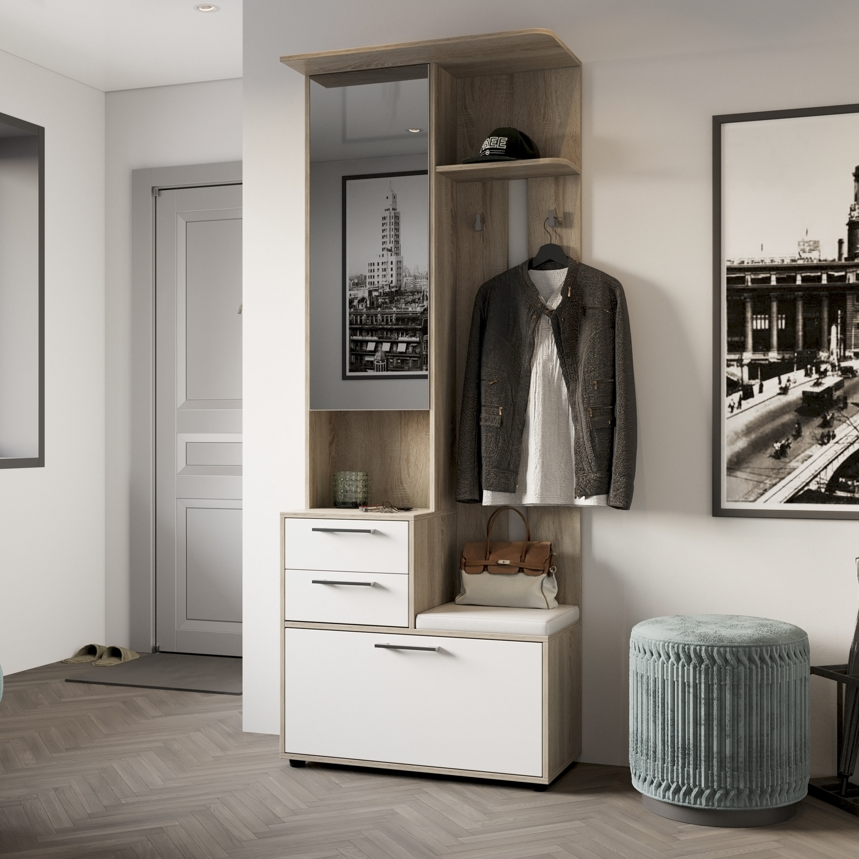 Изображение товара Шкаф для прихожей Трия Витра 80x204x36 см ЛДСП цвет дуб сонома/белый ясень