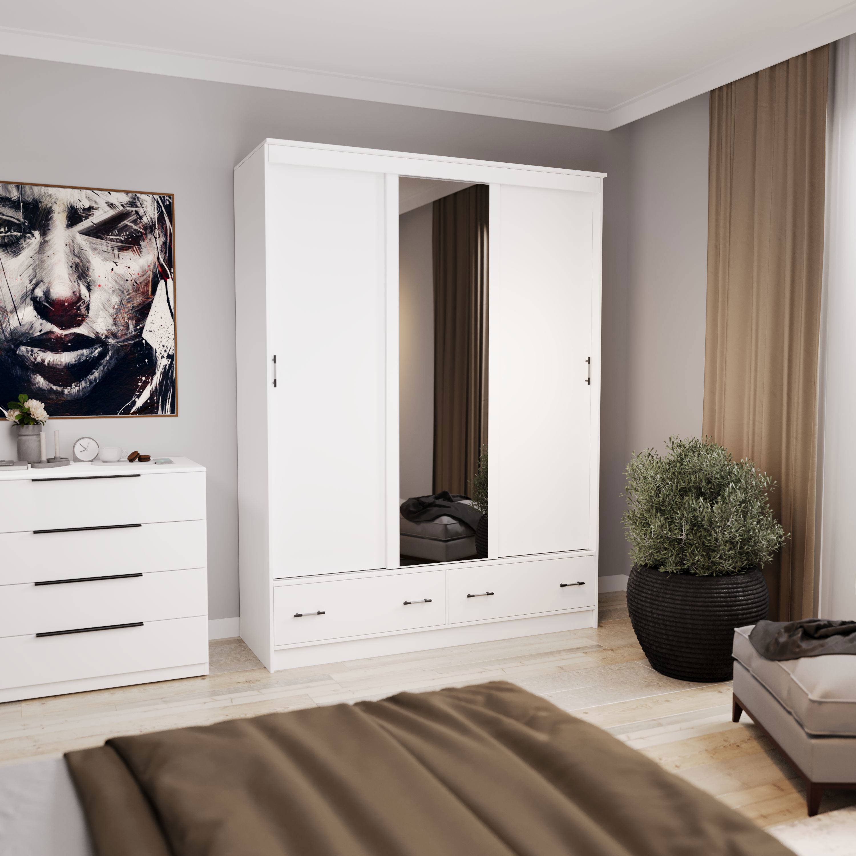 Изображение товара Шкаф-купе Трия 222x165x61 см 6 полок ЛДСП цвет белый