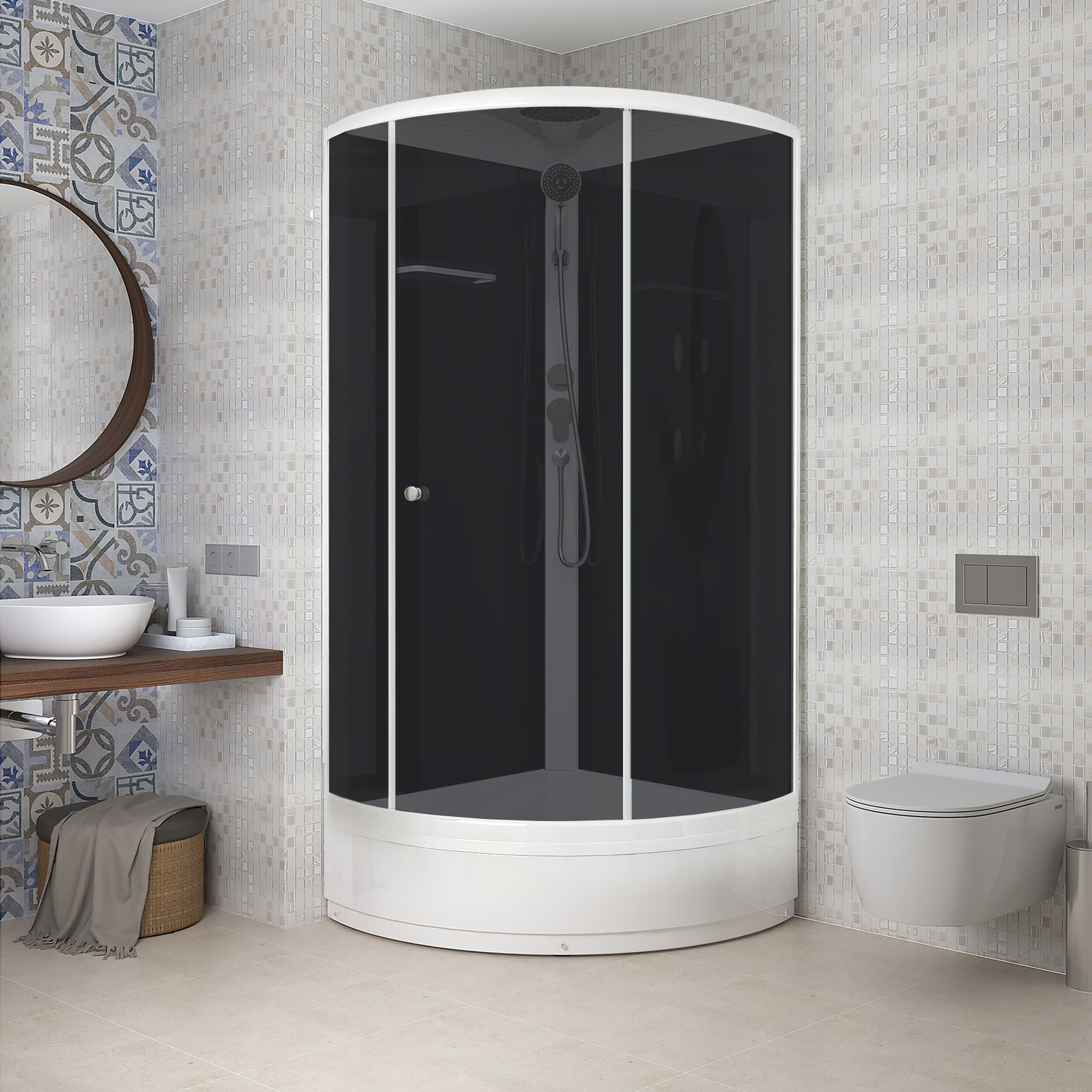 Изображение товара Душевая кабина Domani-Spa Simple 99 mid 90x90x218 см черная с крышей