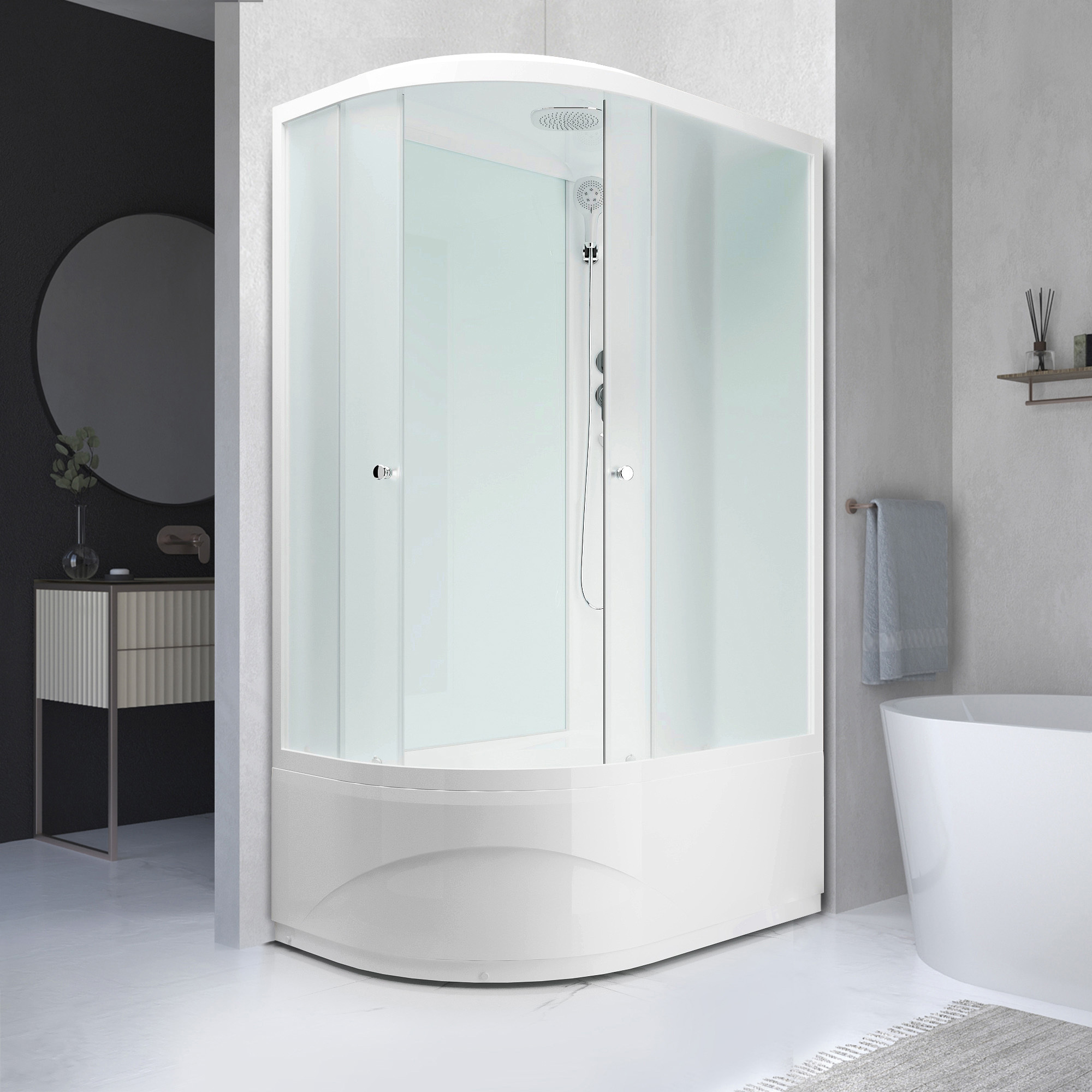 Изображение товара Душевая кабина Domani-Spa Delight Slim 128 120x80 см высокий поддон белое матовое стекло