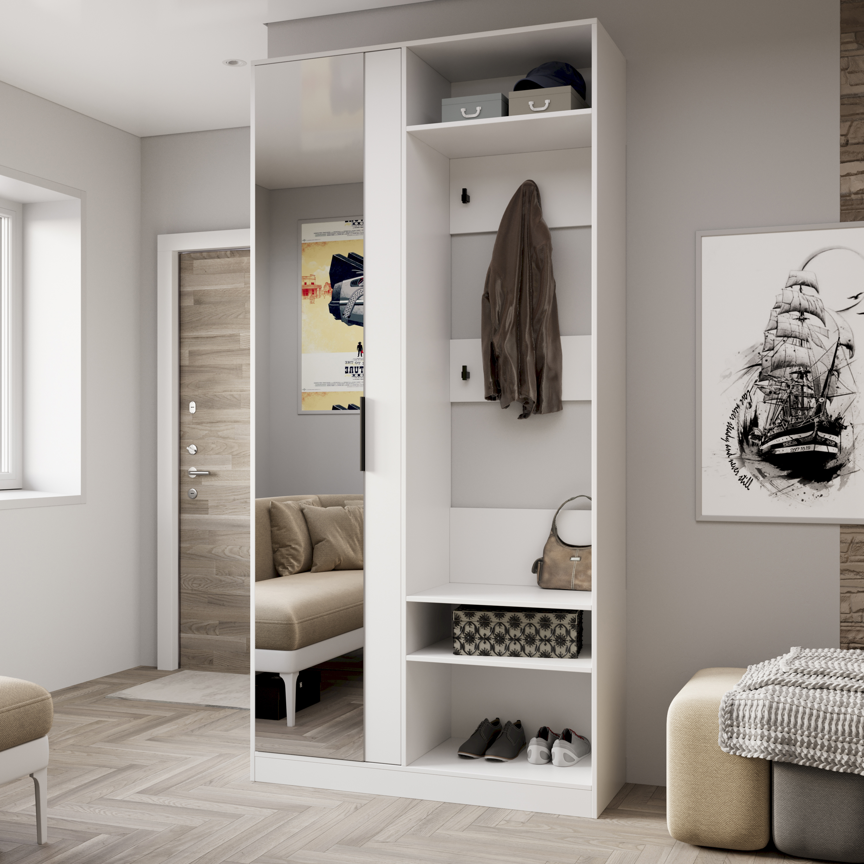 Изображение товара Комплект мебели для прихожей Трия Агата 113x230 см белый