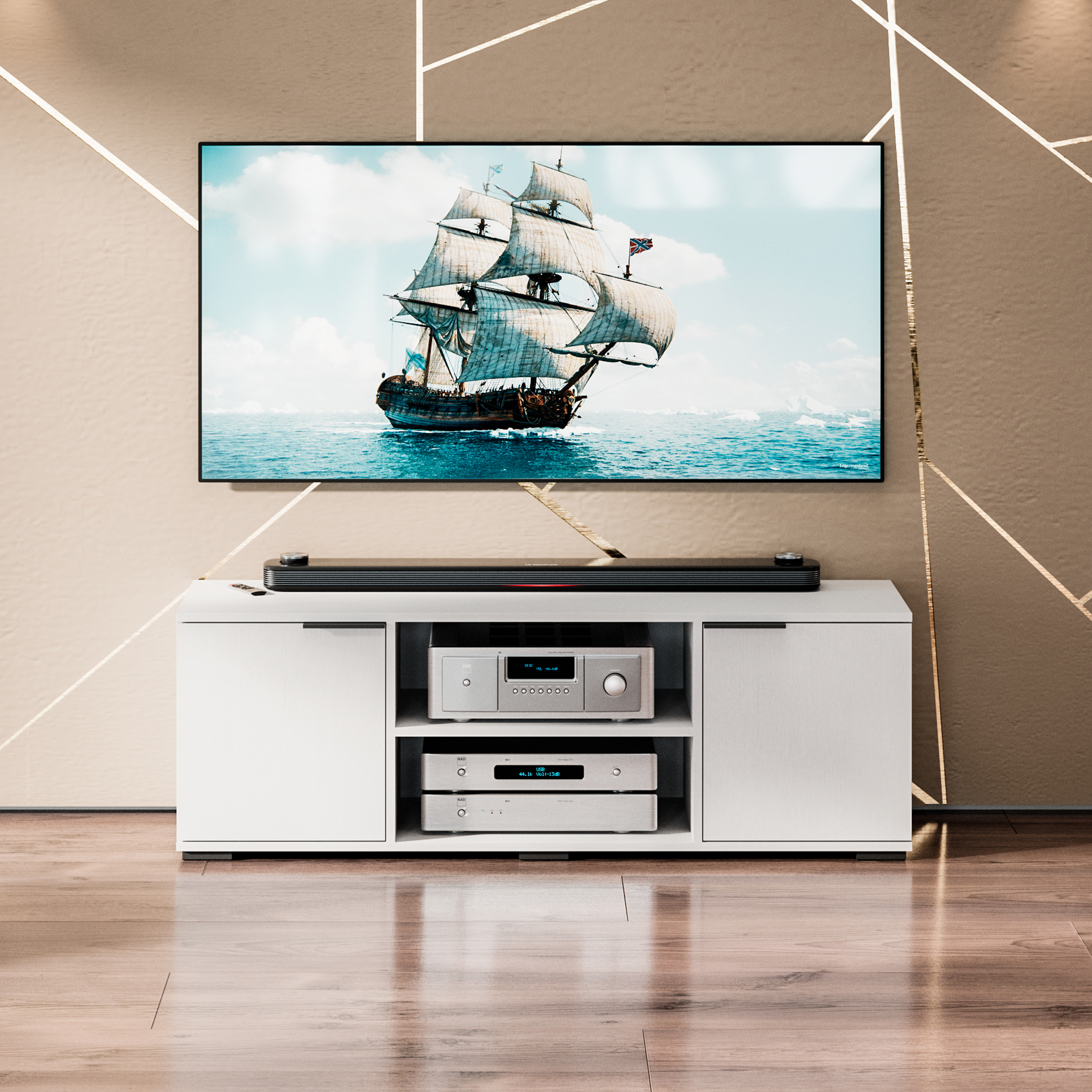 Изображение товара Тумба под телевизор Трия 254882 134x45x37 см ЛДСП цвет белый