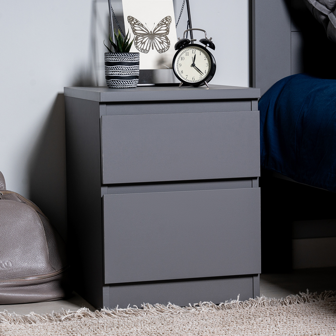 Изображение товара Прикроватная тумба Гуд Лакк Кастор 2 ящика серый современная мебель