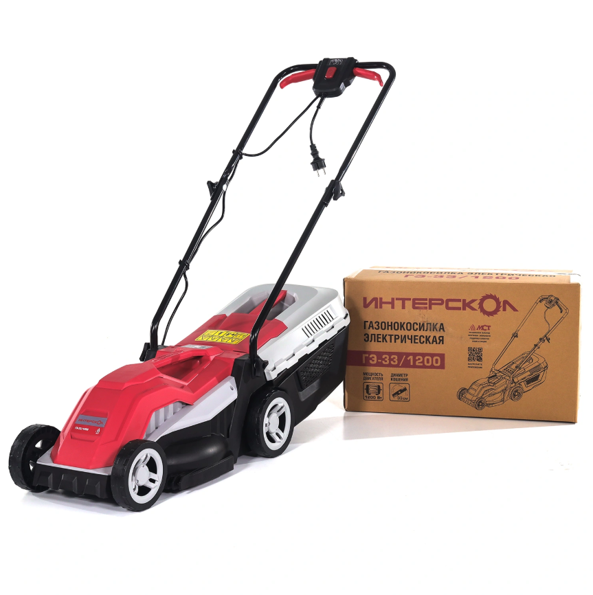 Изображение товара Электрическая газонокосилка Интерскол 921.0.0.70 1200 Вт 33 см легкая складная