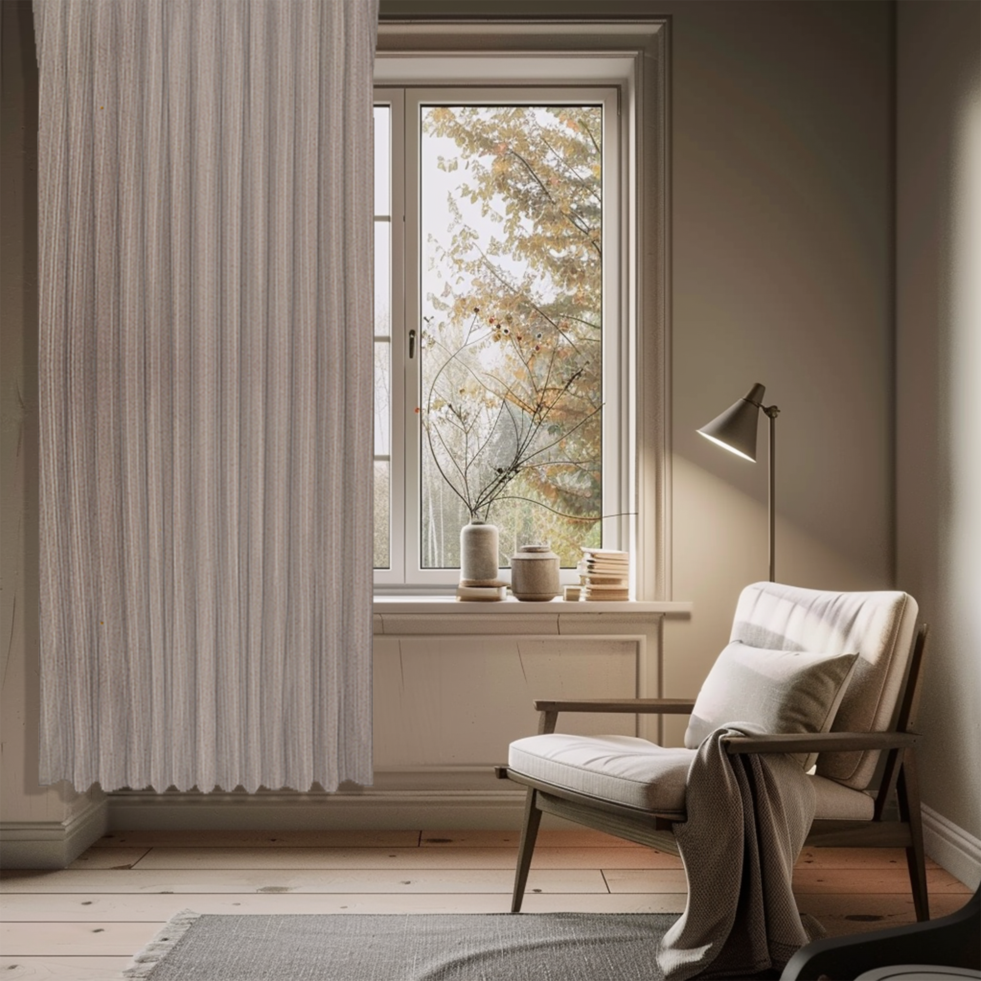 Изображение товара Штора на ленте Полоса 200x280 см бежевый сатин кантри для гостиной и спальни