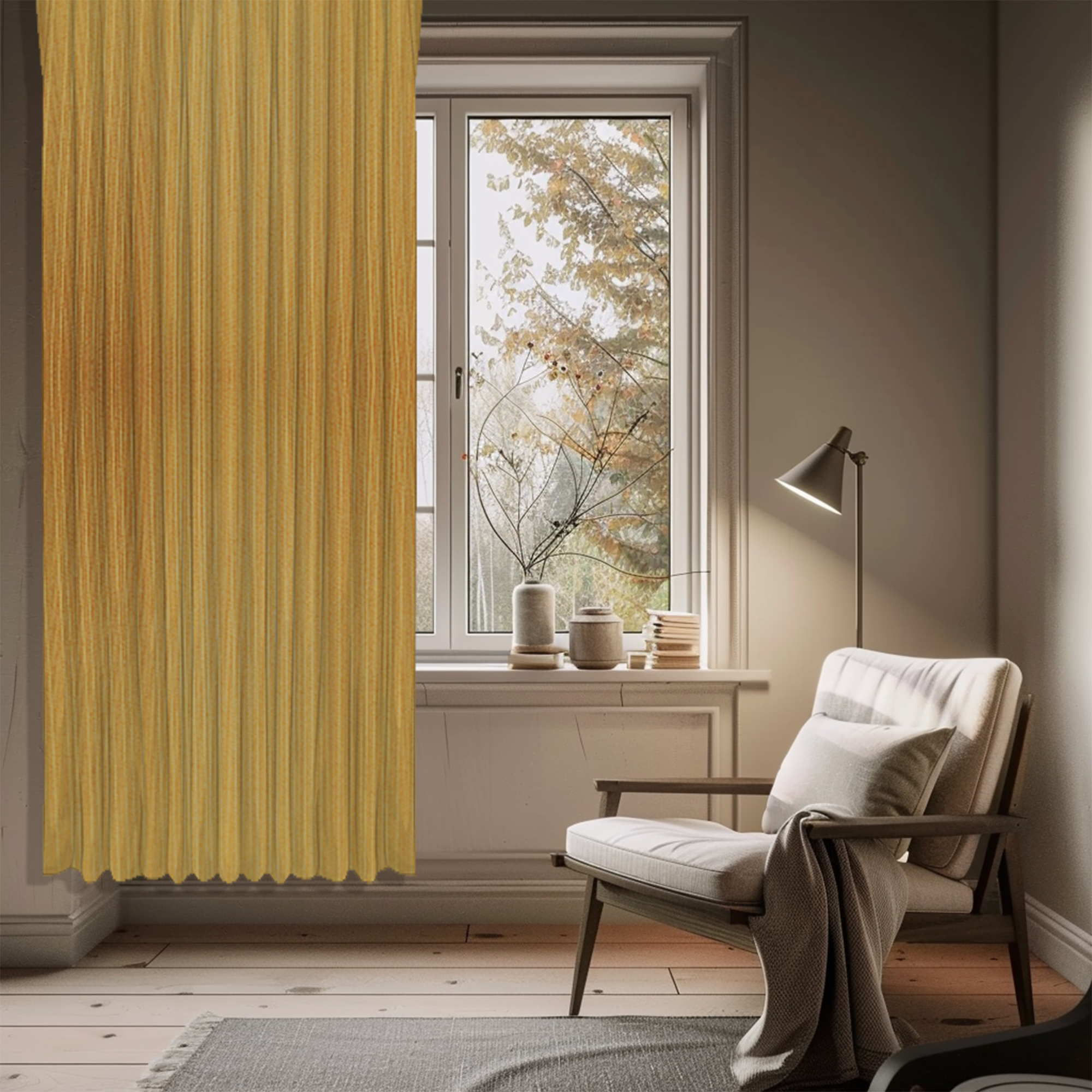 Изображение товара Штора на ленте со скрытыми петлями Полоса 200x280 см желтая универсальная