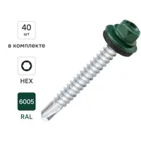 Изображение товара Саморезы DILWIS по металлу 5.5x51 мм RAL 6005, 40 шт
