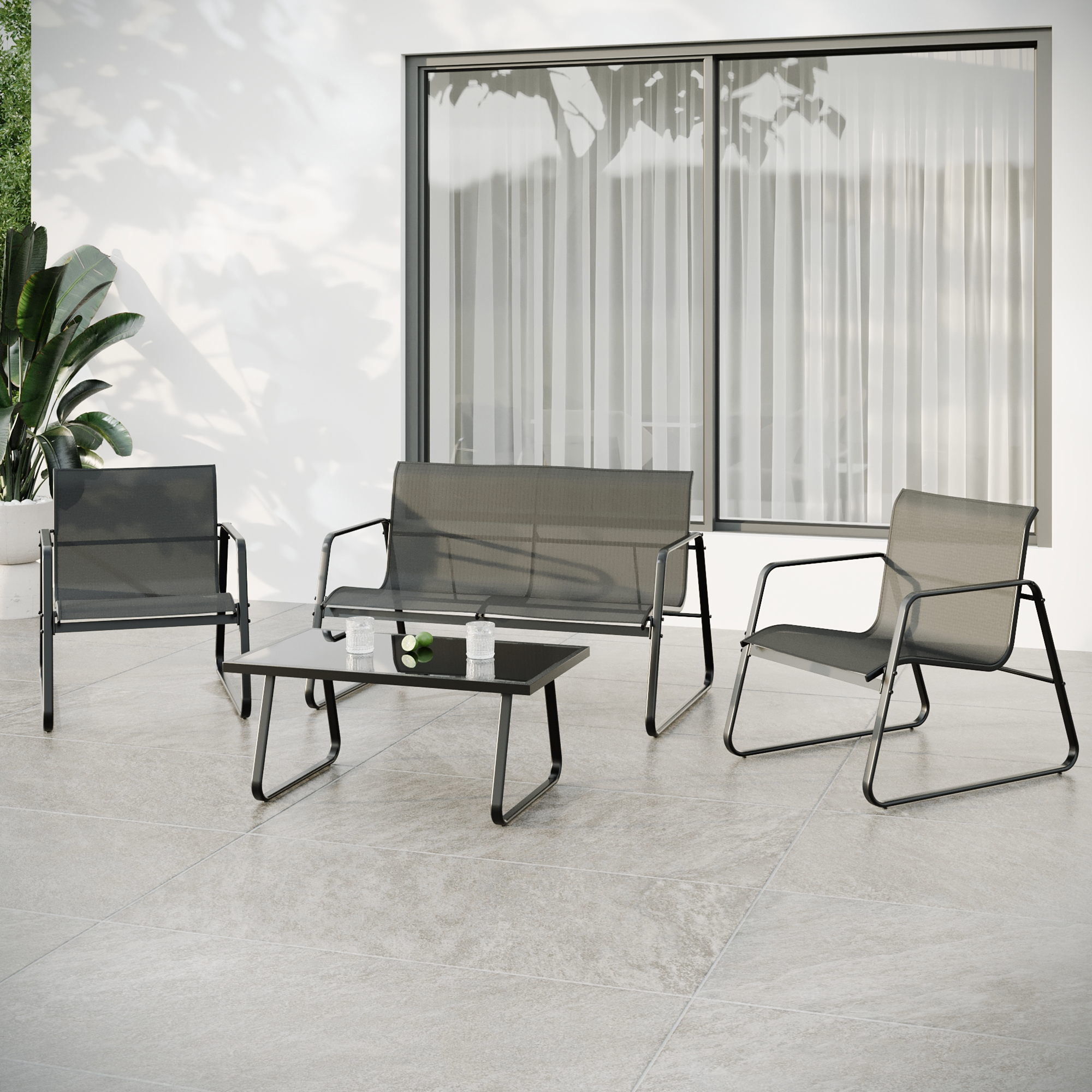 Изображение товара Набор садовой мебели Brut черный металлический для улицы 4 места