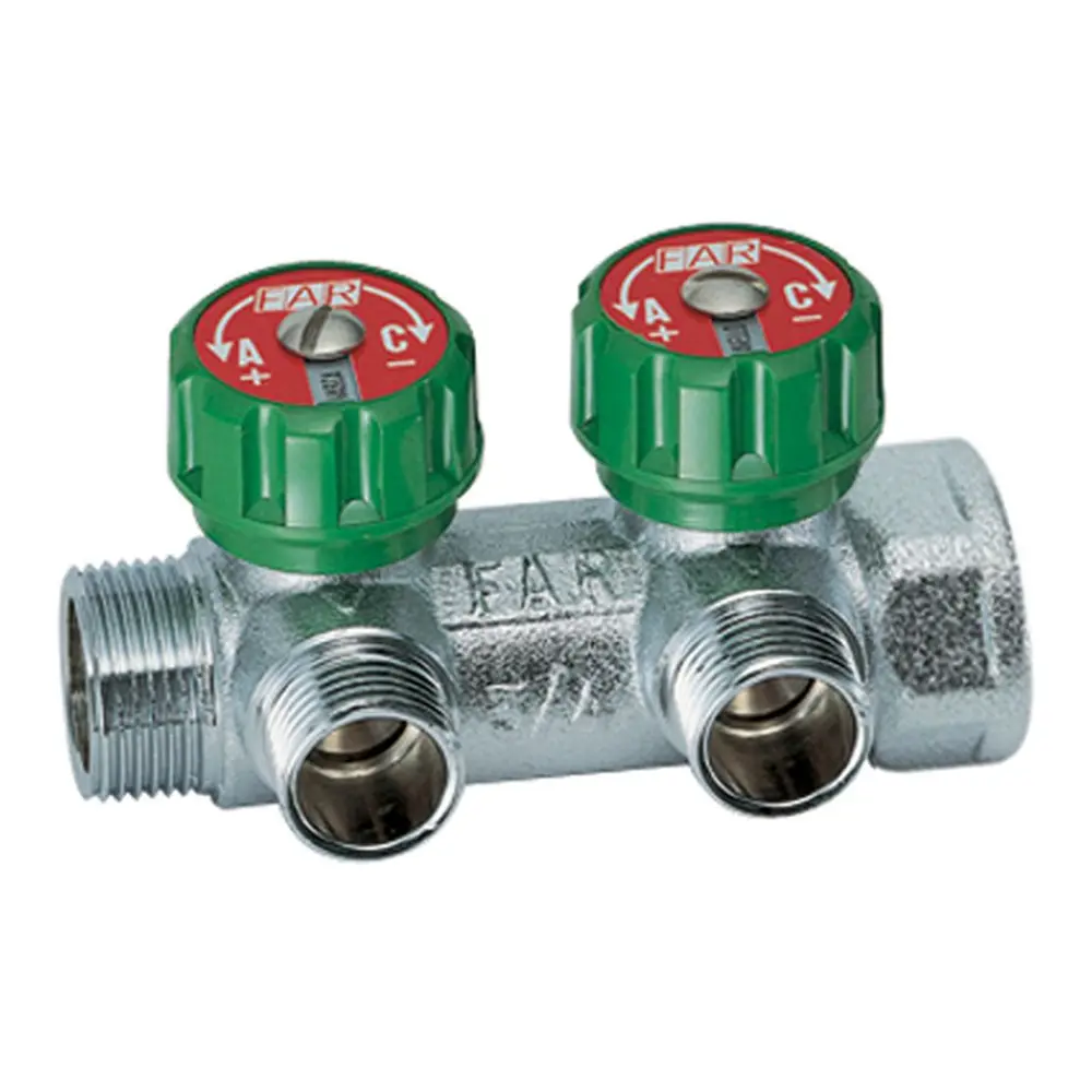 Коллектор распределительный FAR FK 3821 112UN 1"x1/2" евроконус 2 выхода латунь