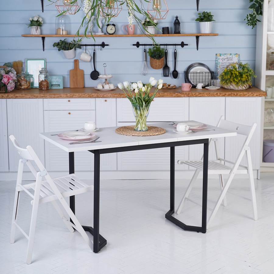 Изображение товара Кухонный стол прямоугольный Frenesie 100x100 см раздвижной из ЛДСП белый