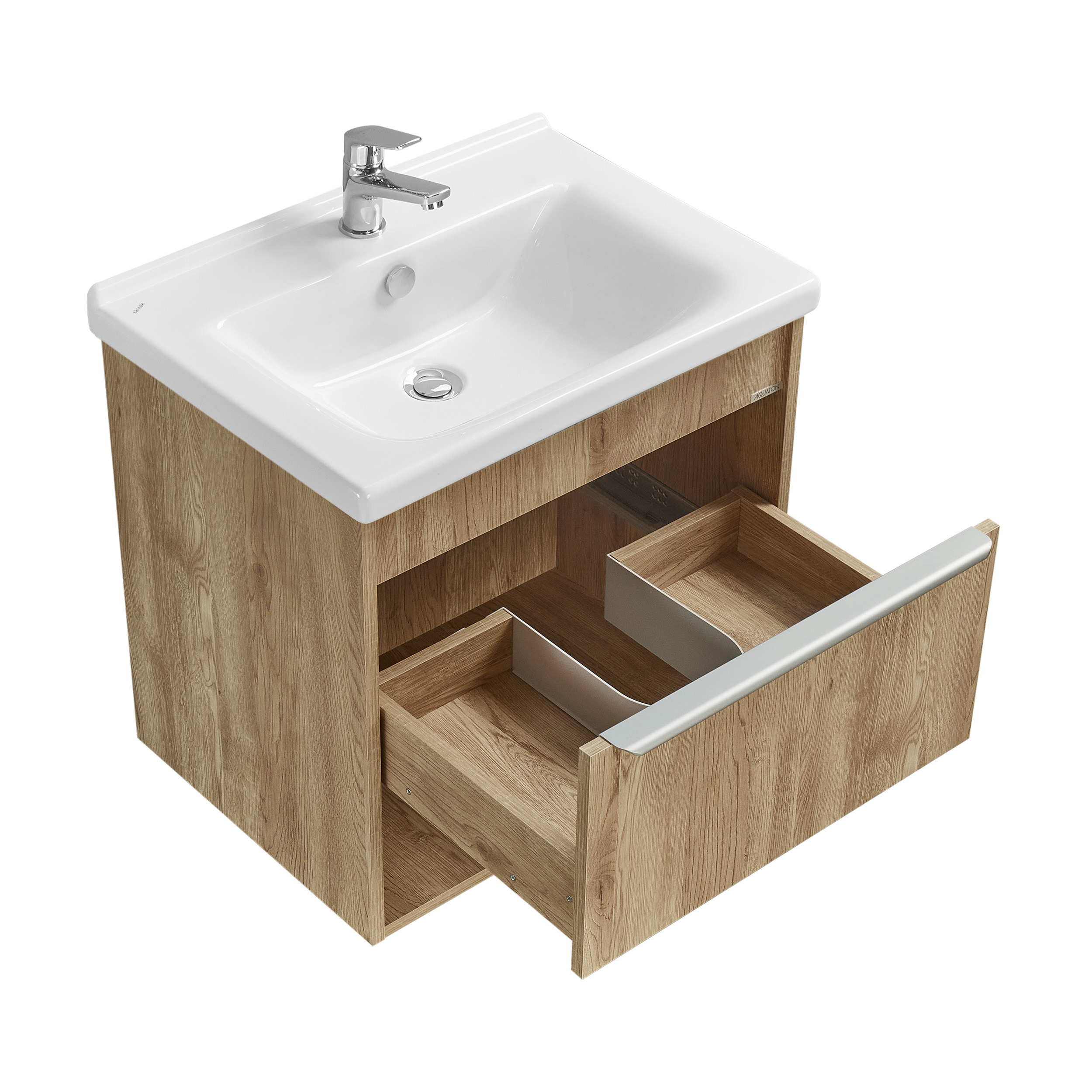 Изображение товара Тумба под раковину Aquaton 1A2872K0HP6C0 с раковиной, подвесная, коричневая, серия Хоуп, 58.4 см