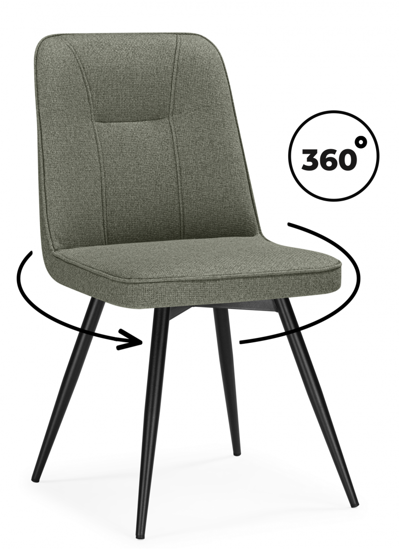 Изображение товара Обеденный стул Woodville Texas 3 с поворотным механизмом и тканью светло-зеленый Черный