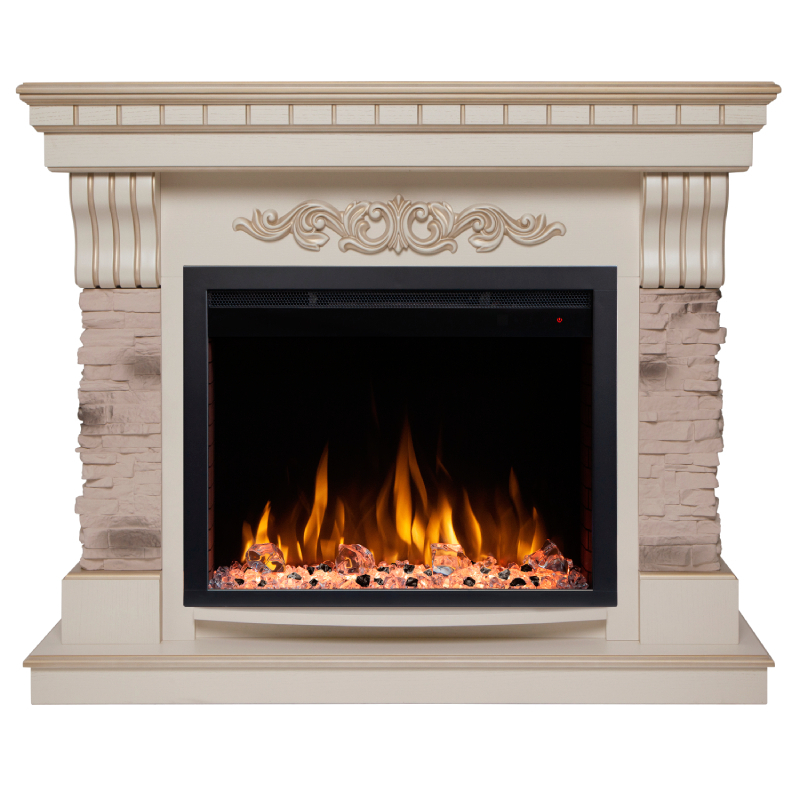 Изображение товара Каминокомплект Realflame Madrid luxe 25.5 WT с очагом Saphir 25.5 1500Вт белый дуб с золотой патиной