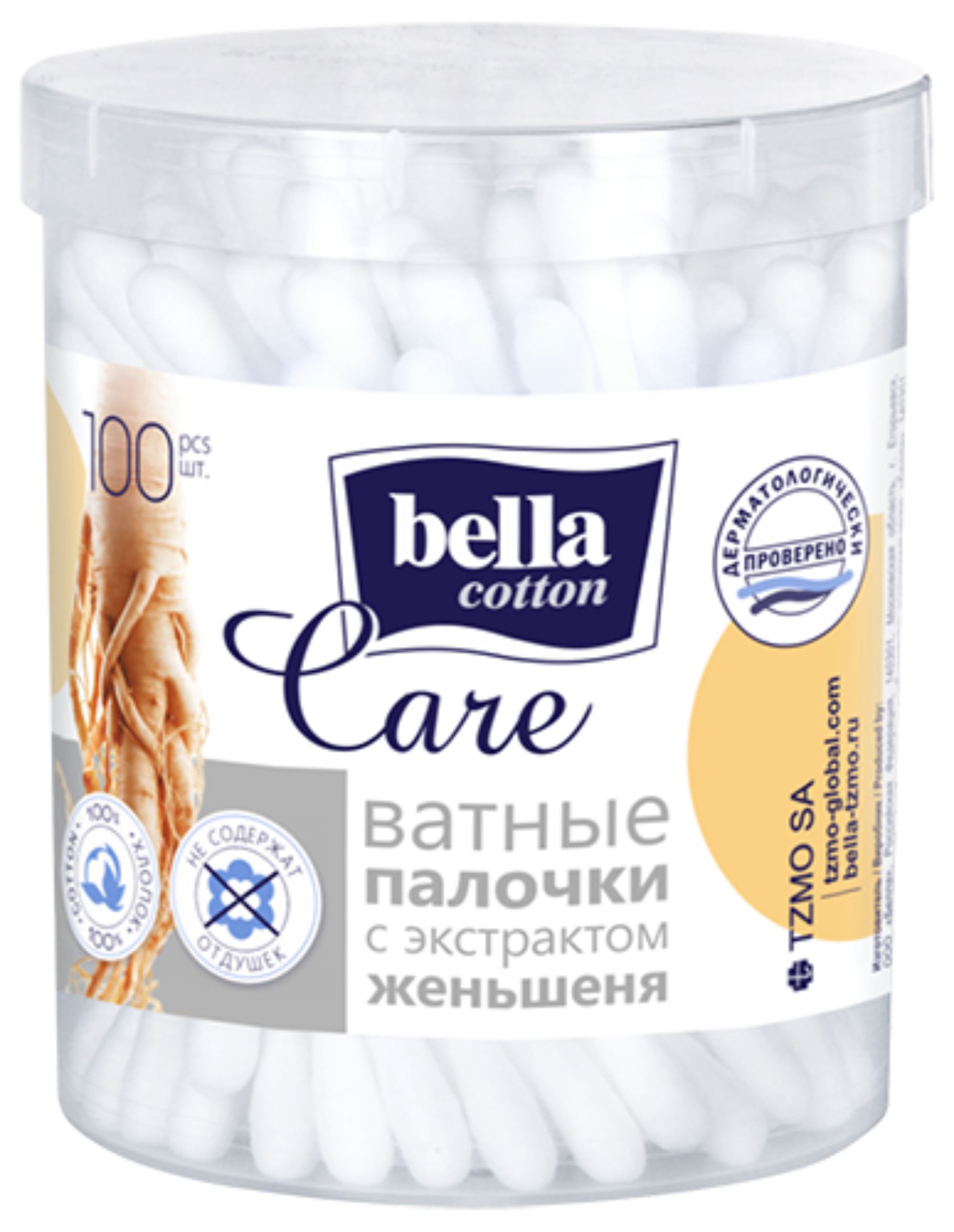 Изображение товара Ватные палочки Bella cotton care с экстрактом женьшеня 100 шт
